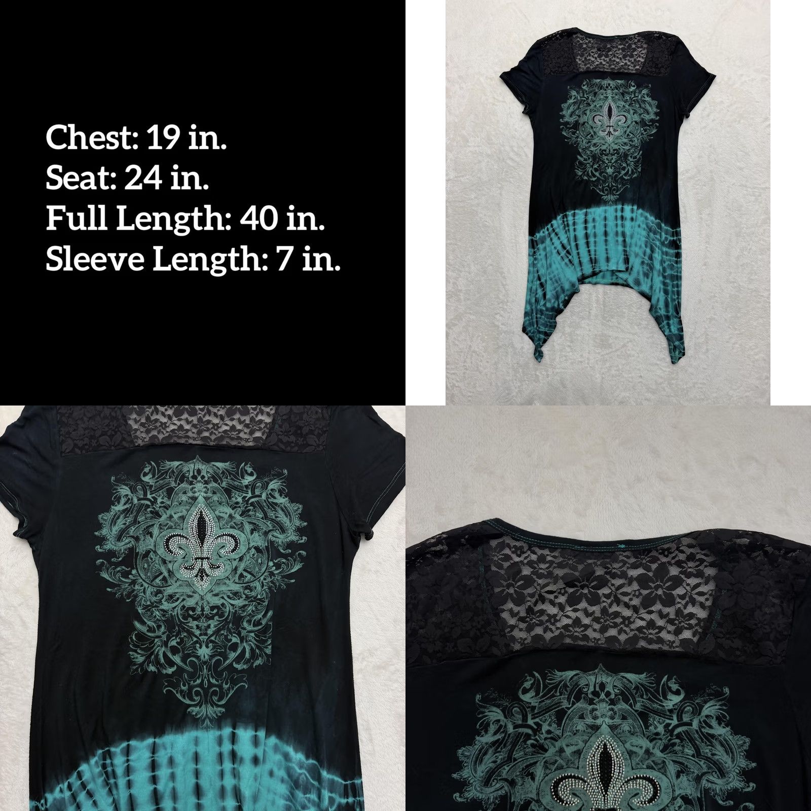 Altea Vocal Shirt Womens M Black Teal Fleur De Lis Rhinestone Tunic Top USA Shirt Womens M Black Teal Rhinestone Tunic Top USA Size M / US 6-8 / IT 42-44 - 8 Thumbnail