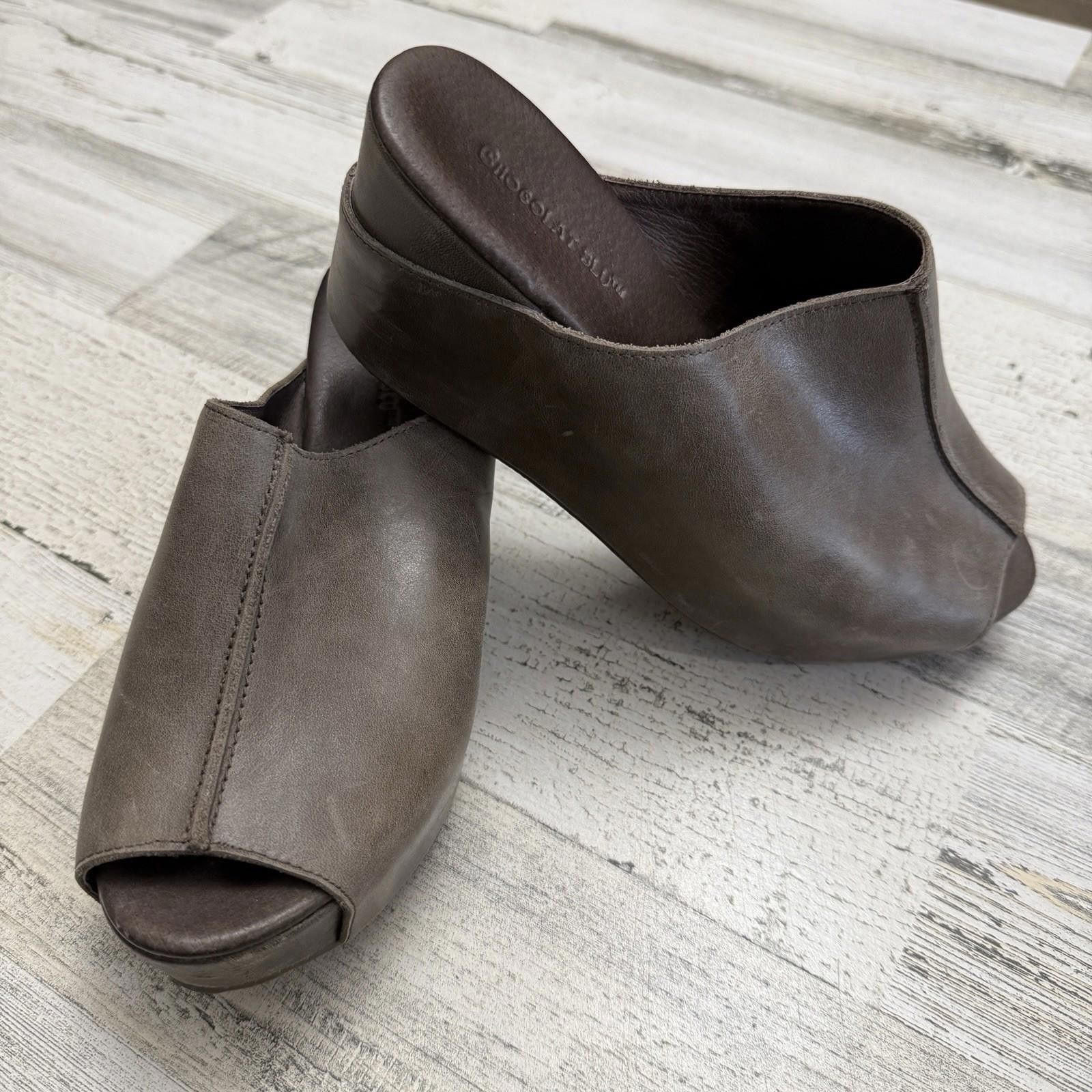 Designer Chocolat Blu Leather Wedge Platform Sandals, Size 7.5 Size US 7.5 / IT 37.5 - 1 Thumbnail