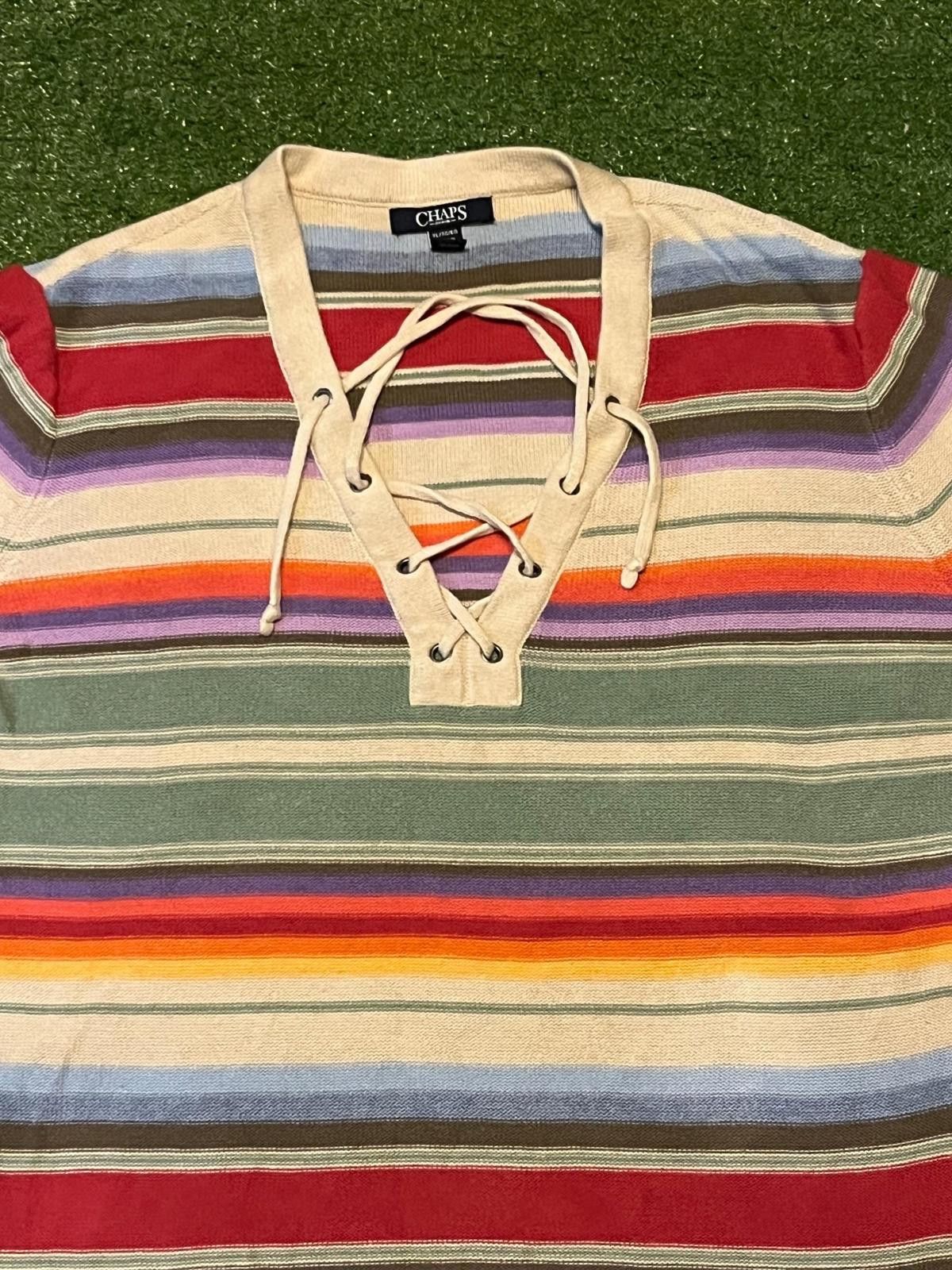 Chaps Chaps Striped Lace-Up Pullover Sweater Size ONE SIZE - 3 Thumbnail