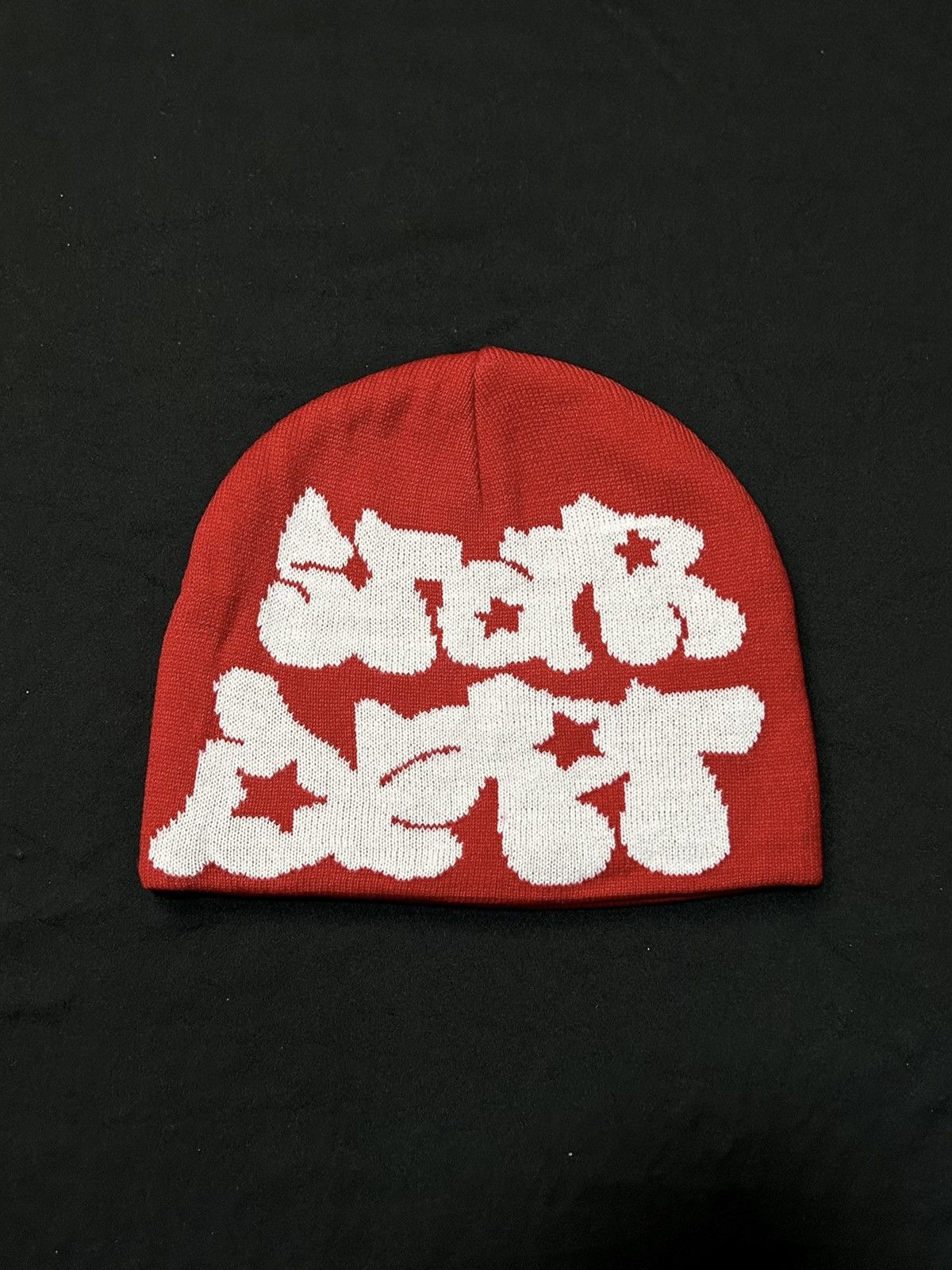 Japanese Brand Deadstock Star Dept Logo No Cuff Knit Red Beanie Hats OS Size ONE SIZE - 1 Thumbnail