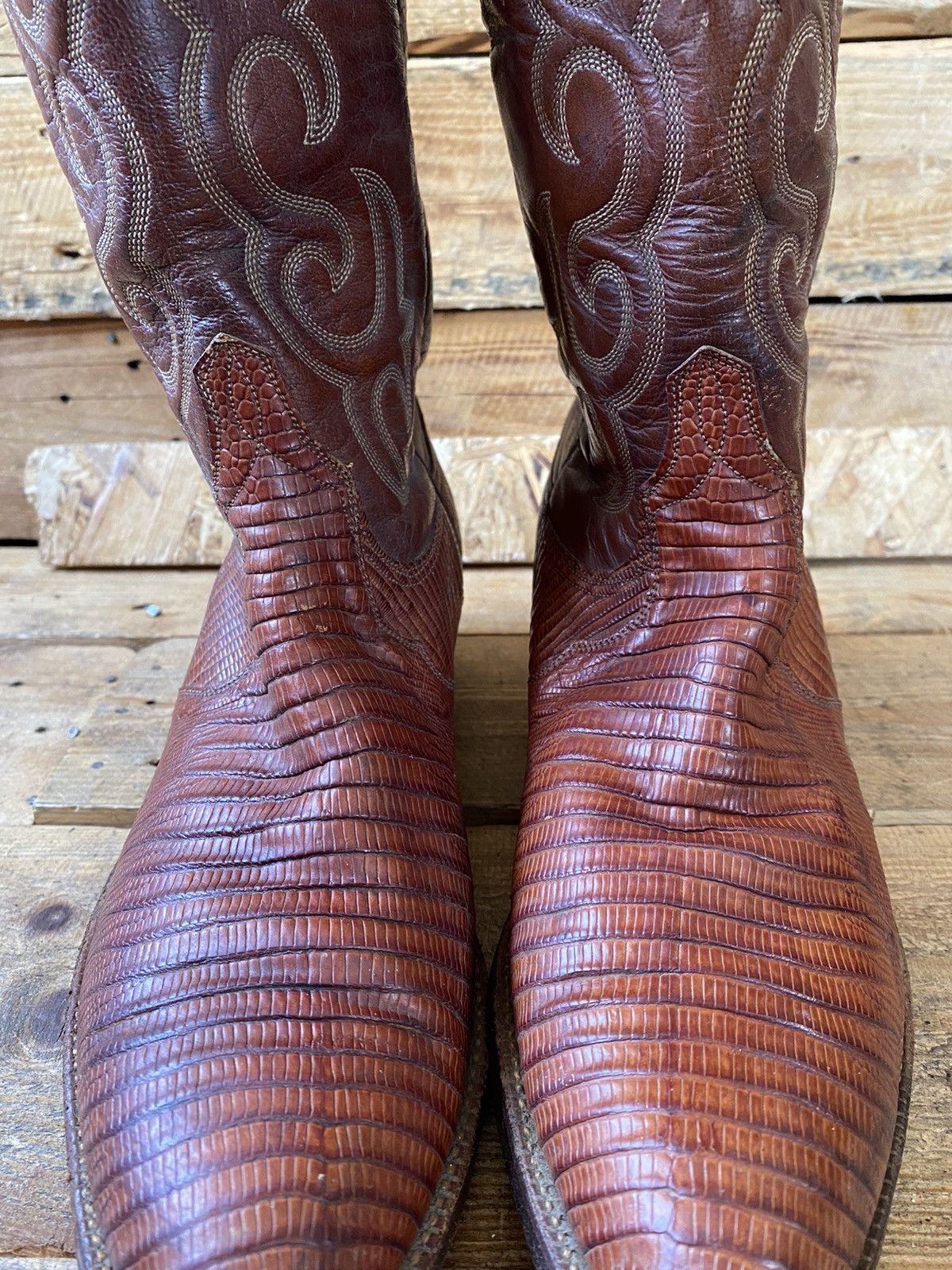 Lucchese × Vintage Lucchese brown leather western boots exotic skin, lizard sz8 Size US 8 / IT 38 - 5 Thumbnail