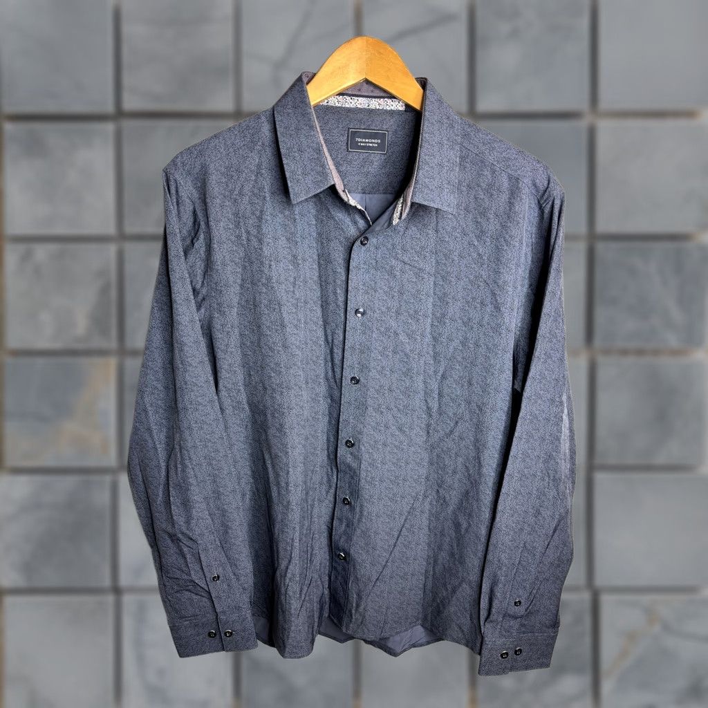 Vintage 7Diamonds Shirt Mens Large Gray 4 Way Stretch Button Up Long Sleeve Dress Top Size US L / EU 52-54 / 3 - 1 Thumbnail