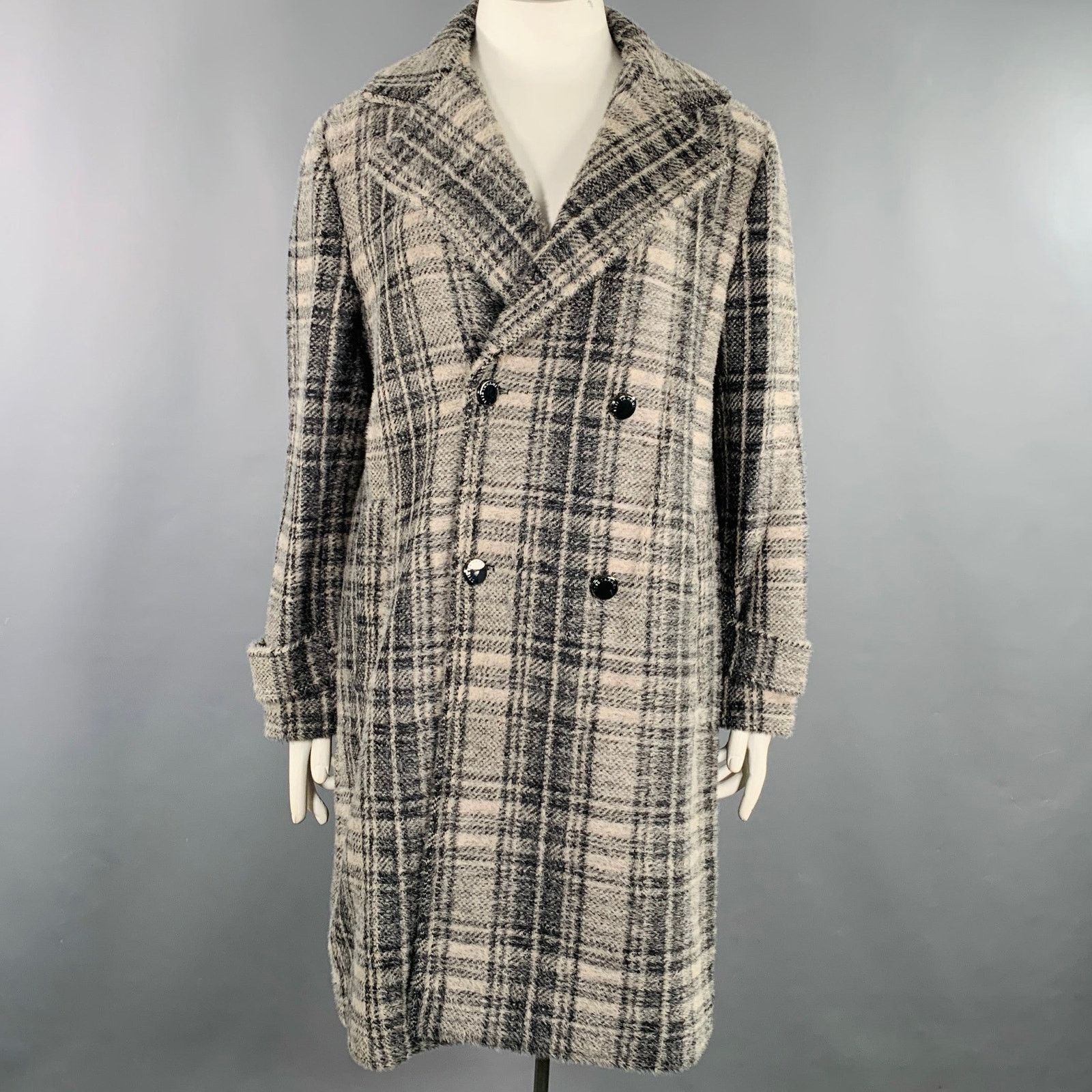 Elie Tahari Grey Black Nylon Blend Plaid Double Breasted Coat Size L / US 10 / IT 46 - 1 Thumbnail