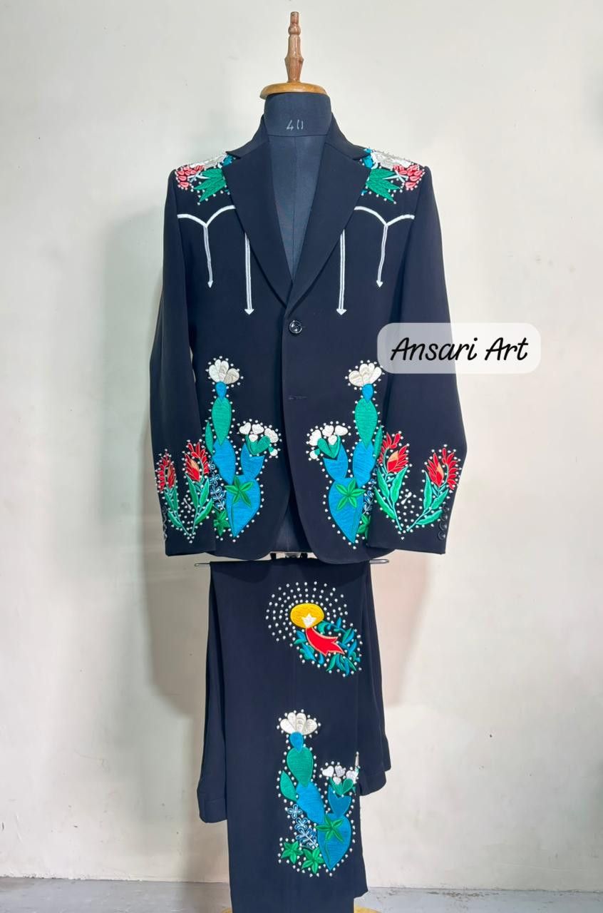 Other Men 2PC Customized Cactus embroidery western Nudie outfit Size 46S - 3 Thumbnail