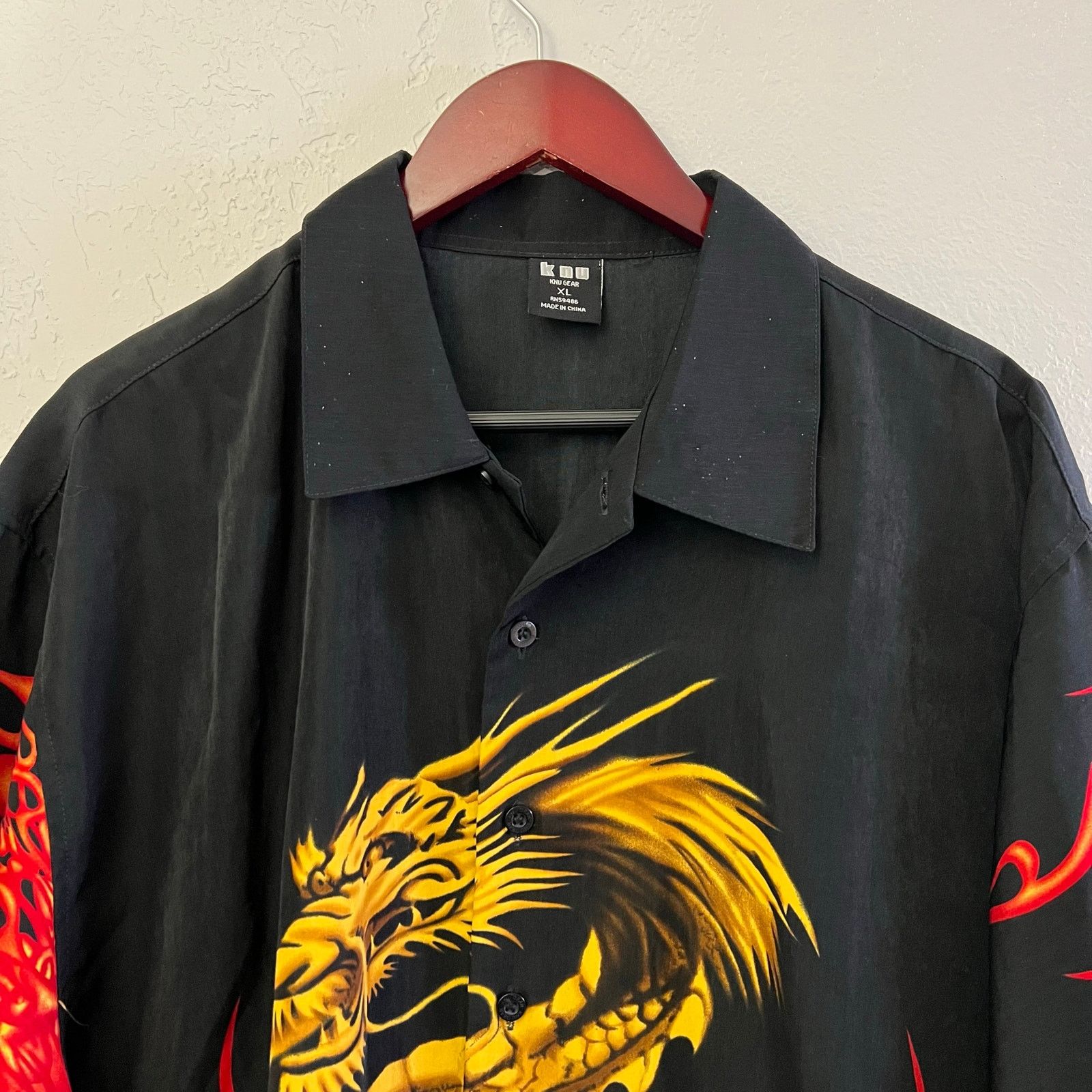 Vintage Vintage KNU Button Up Shirt Japanese Dragon Flames Mens XL Size US XL / EU 56 / 4 - 2 Thumbnail
