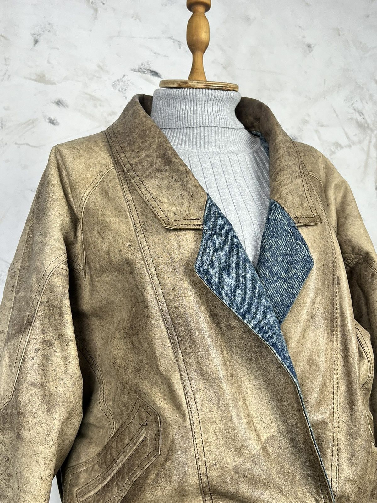 Vintage Vintage Reversible Leather Denim Bomber Jacket Size L - XL Size L / US 10 / IT 46 - 4 Thumbnail