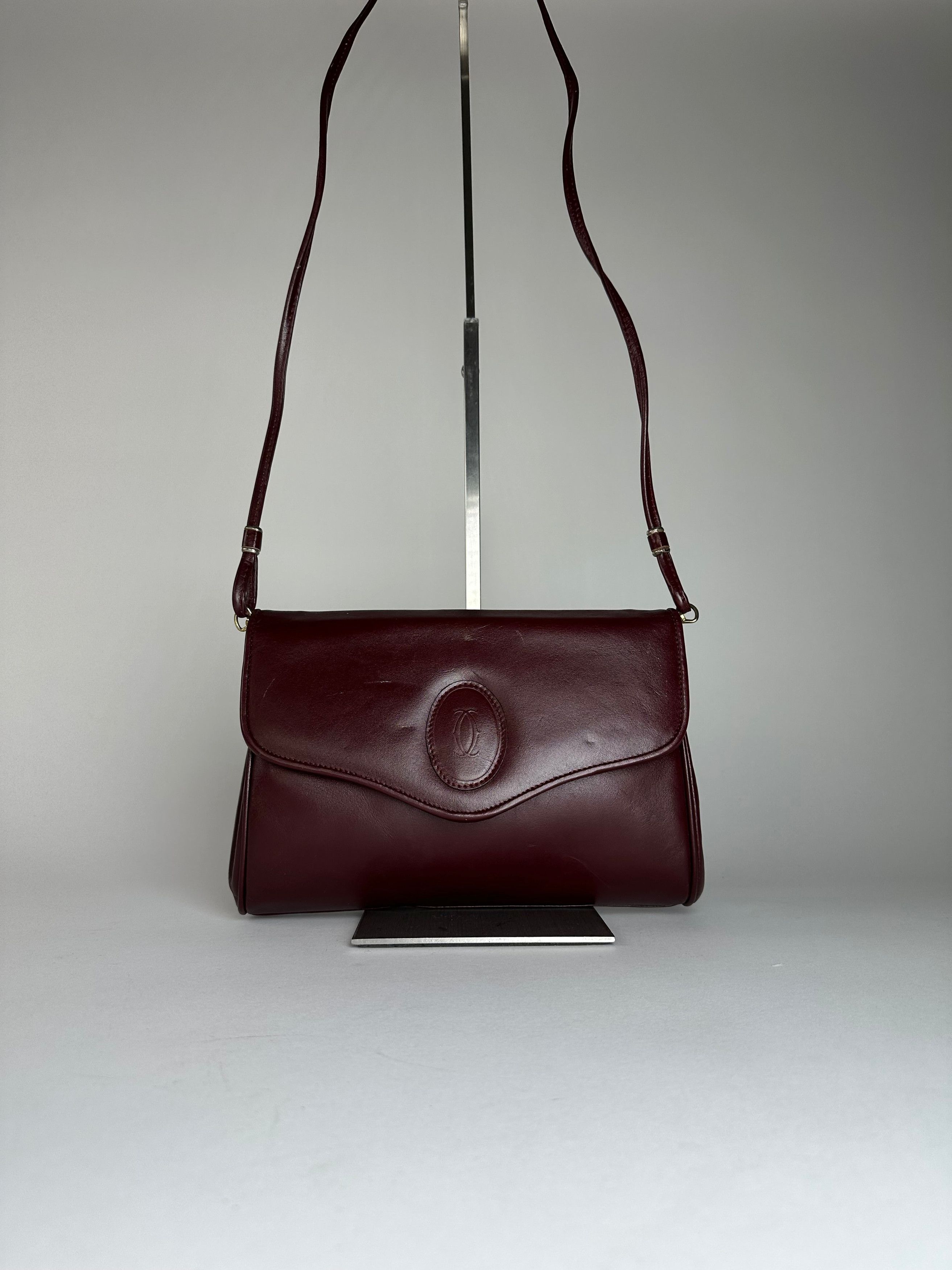 Cartier Vintage Leather Shoulder Bag Burgundy Size ONE SIZE - 1 Thumbnail