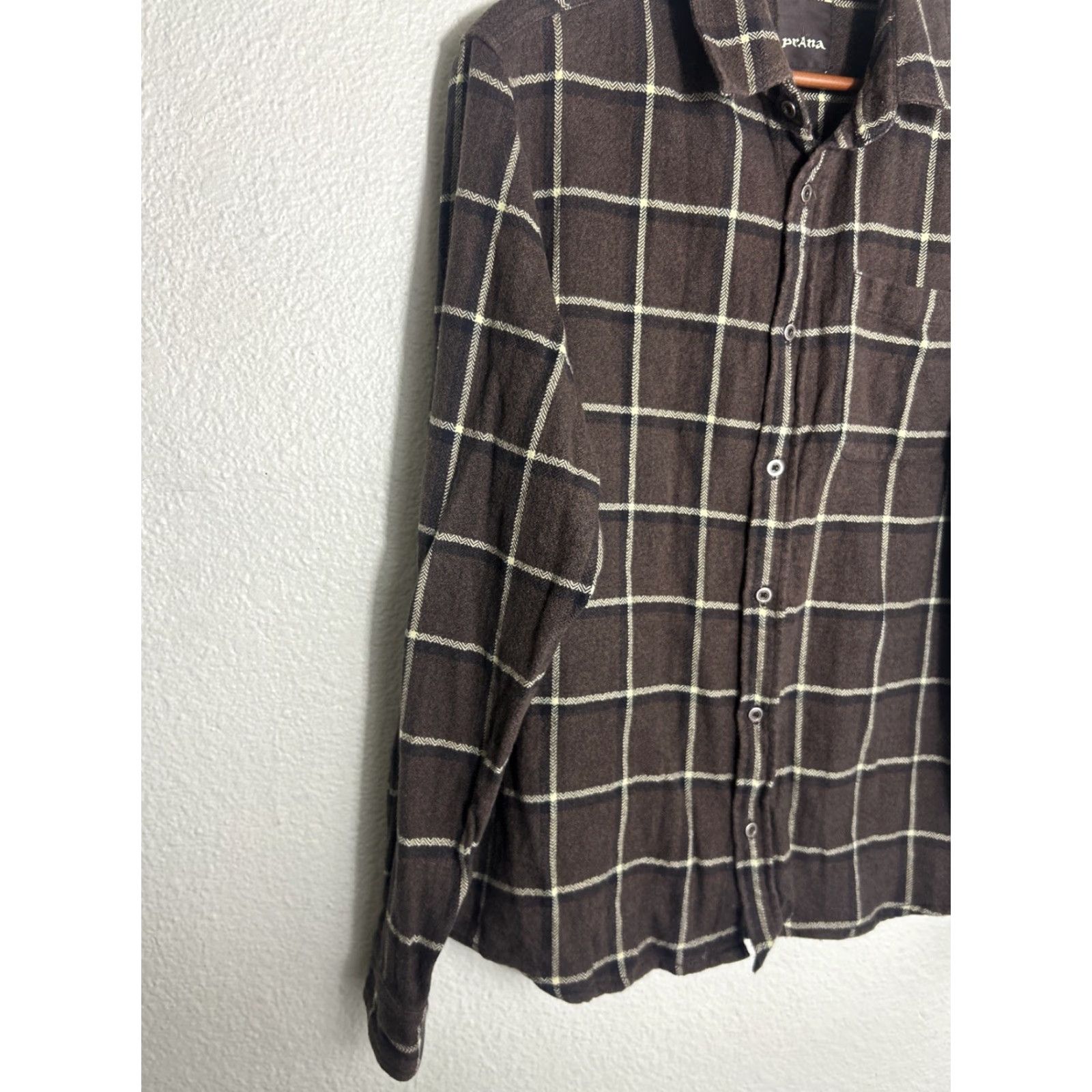 Prana PrAna Shirt Mens Medium Yellow Brown Plaid Heavy Flannel Long Sleeve Cotton Shirt Size US M / EU 48-50 / 2 - 2 Thumbnail