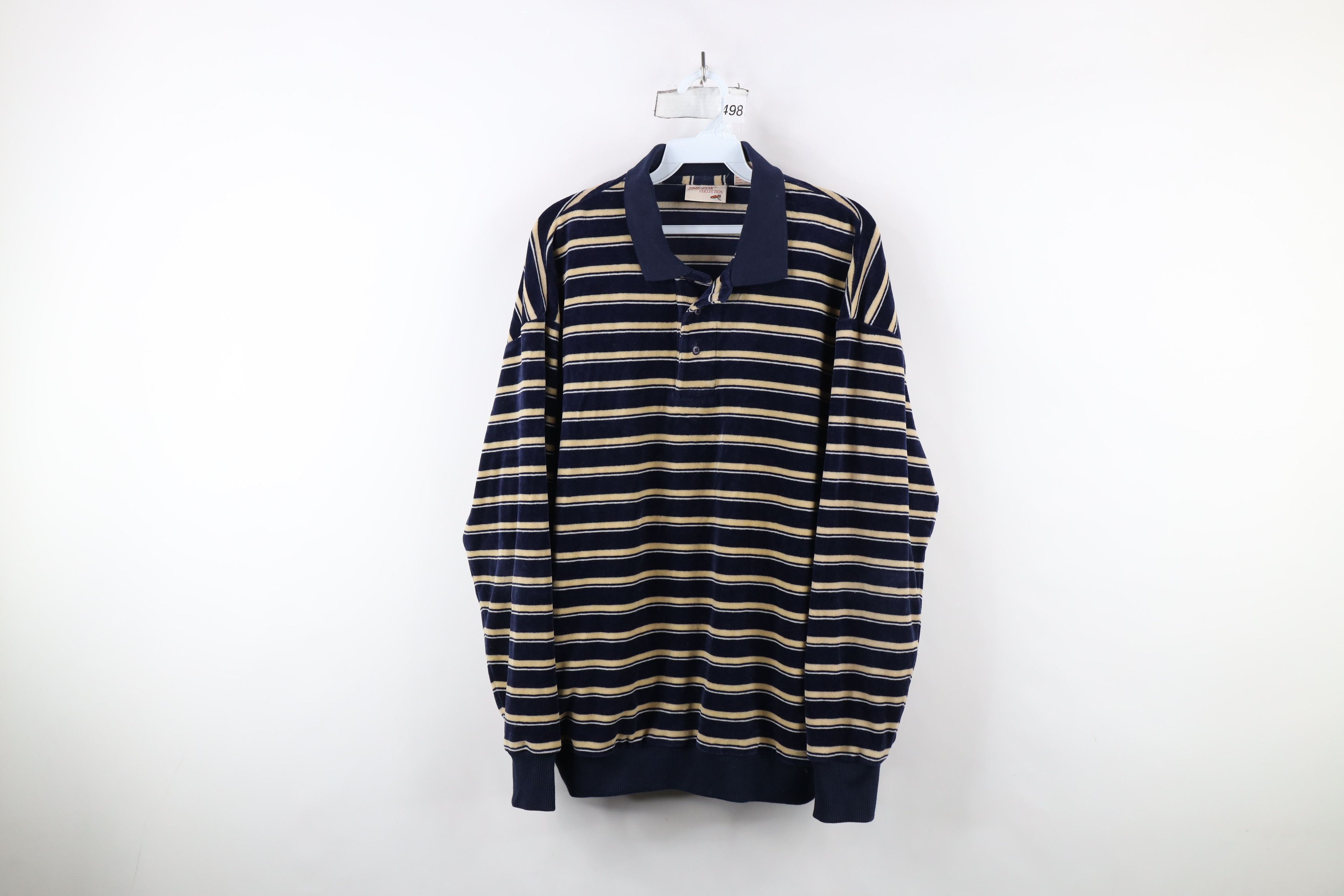Vintage Vintage 70s Streetwear Block Velour Pullover Polo Shirt Size US L / EU 52-54 / 3 - 1 Thumbnail