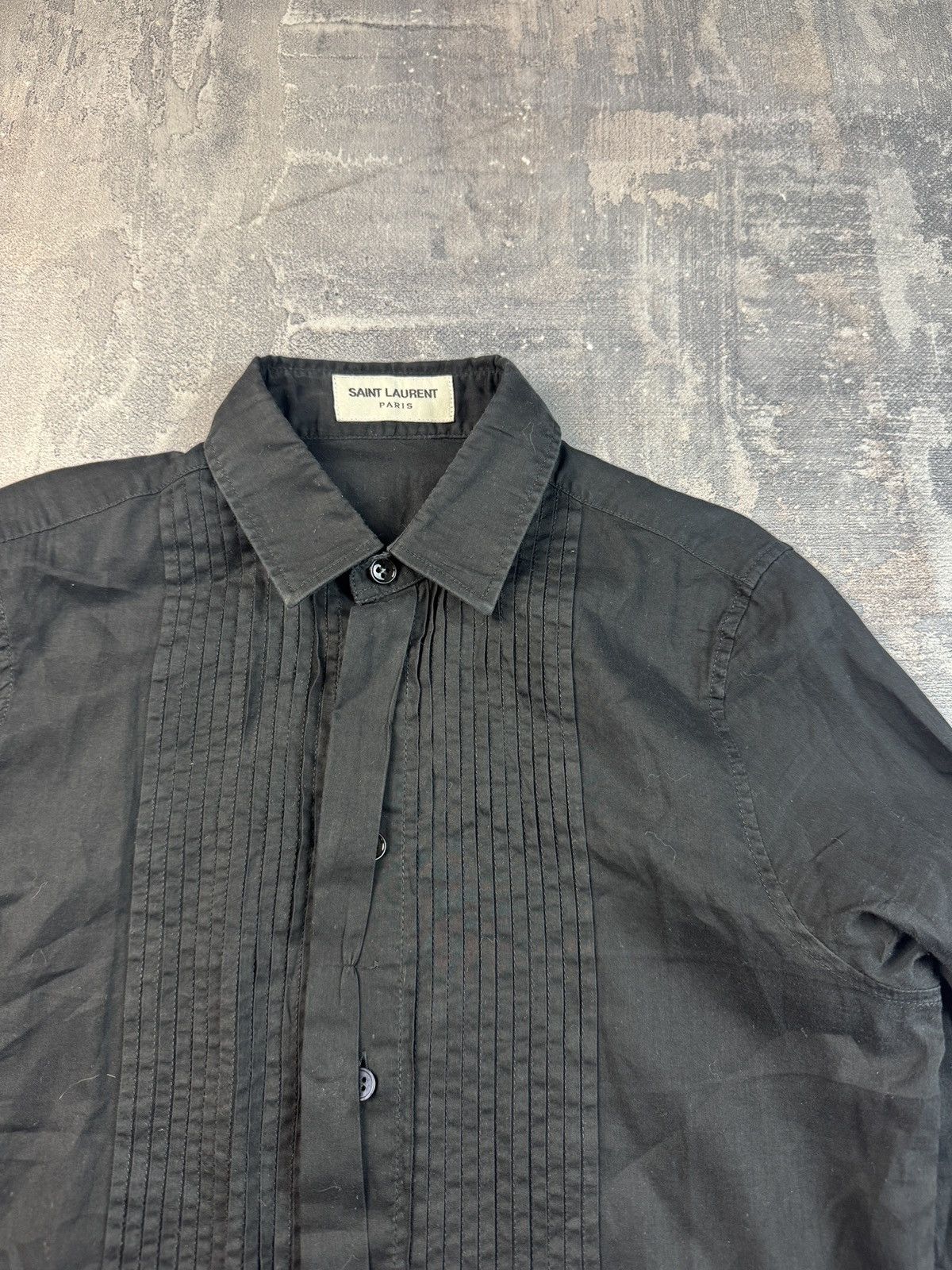 Saint Laurent Paris Saint Laurent Paris Pleated Tuxedo Shirt - Black Small Build Size US XS / EU 42 / 0 - 3 Thumbnail