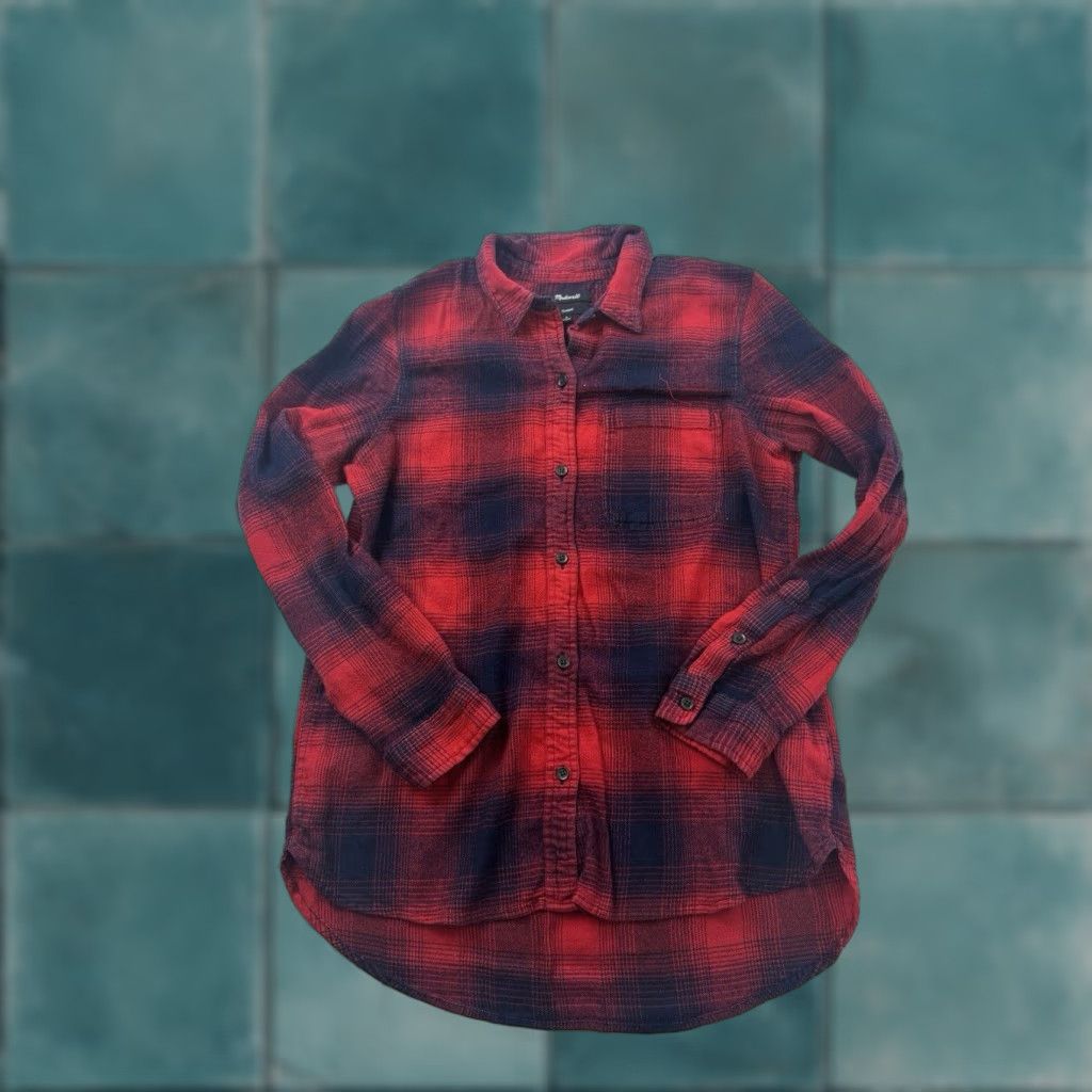 Madewell Madewell Shirt Womens L Red Blue Plaid Flannel Button-Up Casual Sleeve Collared Cotton Size L / US 10 / IT 46 - 1 Thumbnail
