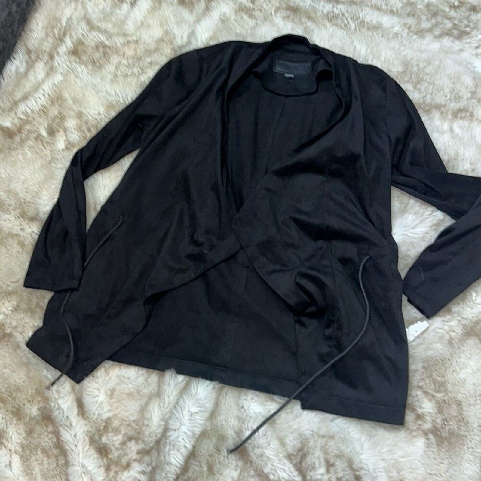 BLANKNYC BLANKYC Suede Feel Black Draped Front Jacket | Sz S Size S / US 4 / IT 40 - 4 Thumbnail