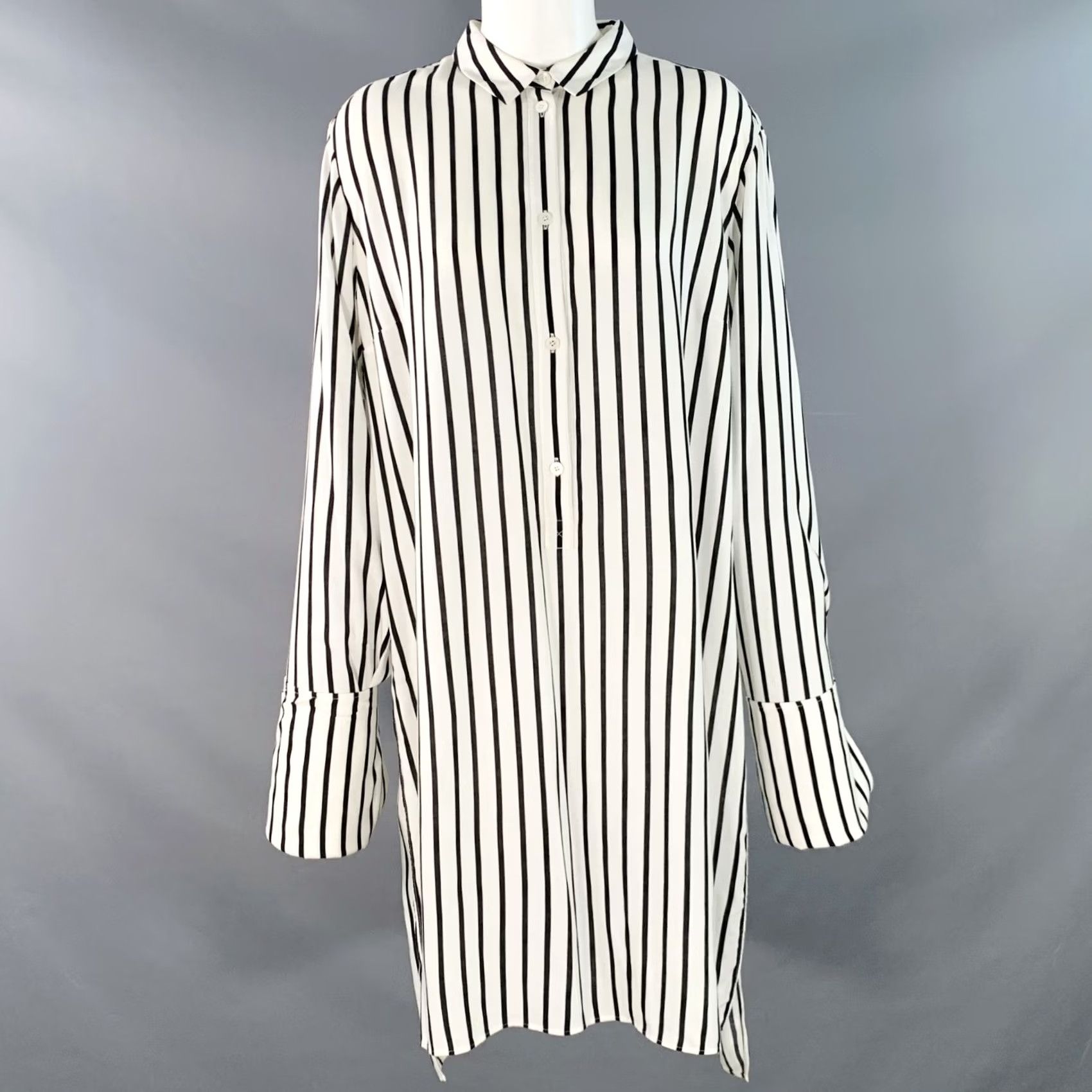 McQ Alexander McQueen MCQ by ALEXANDER MCQUEEN Viscose Stripe Tunic Shirt Size L Black White 2016 Size L / US 10 / IT 46 - 2 Thumbnail