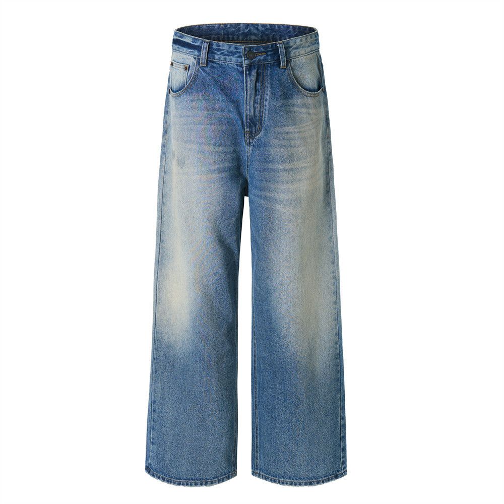 Jean Men's loose basic punk vintage washed jeans Size US 33 - 1 Thumbnail