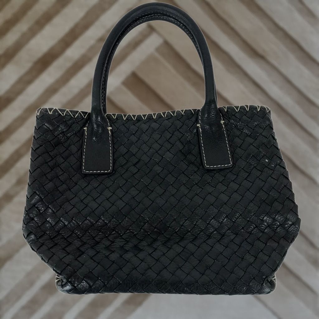 Fossil Fossil Black Woven Whipstitched Pebbled Leather Satchel Handbag Size ONE SIZE - 1 Thumbnail