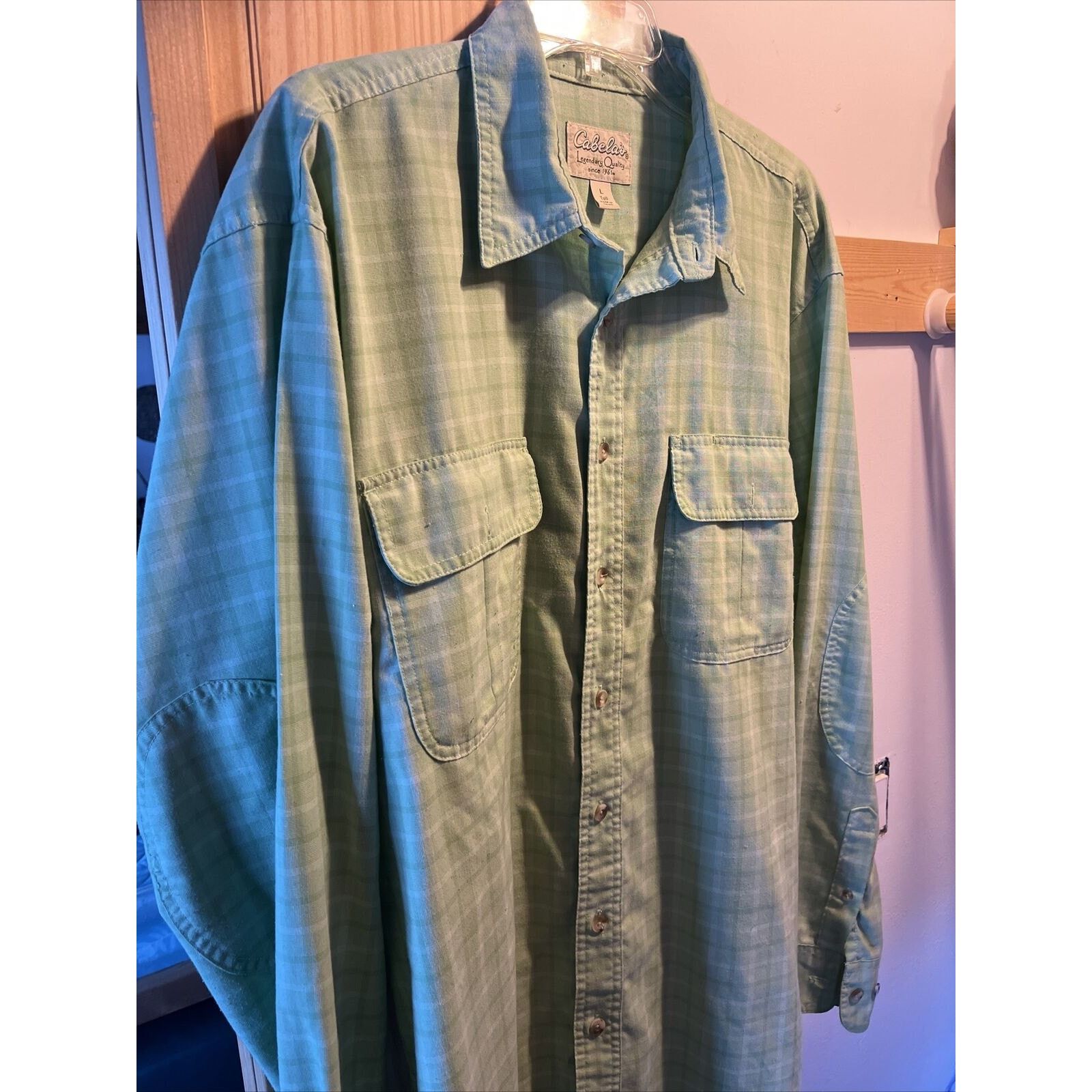 Cabelas Cabela’s Men’s L Green Check LS Button Polyester Blend Shirt Size US L / EU 52-54 / 3 - 14 Thumbnail