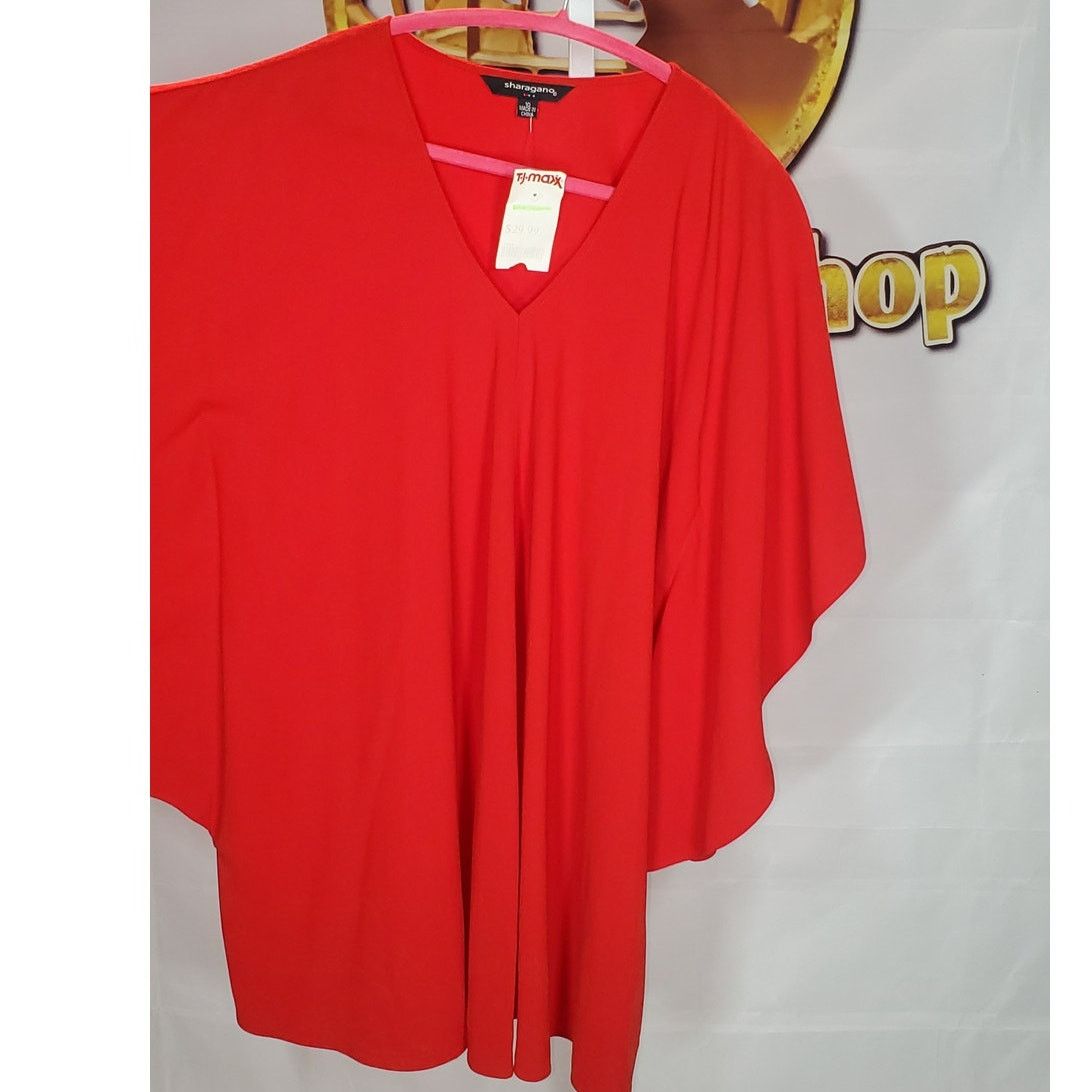 Other Sharagano Red V-Neck Flowing Batwing Sleeve Dress Size 10 Size L / US 10 / IT 46 - 7 Thumbnail