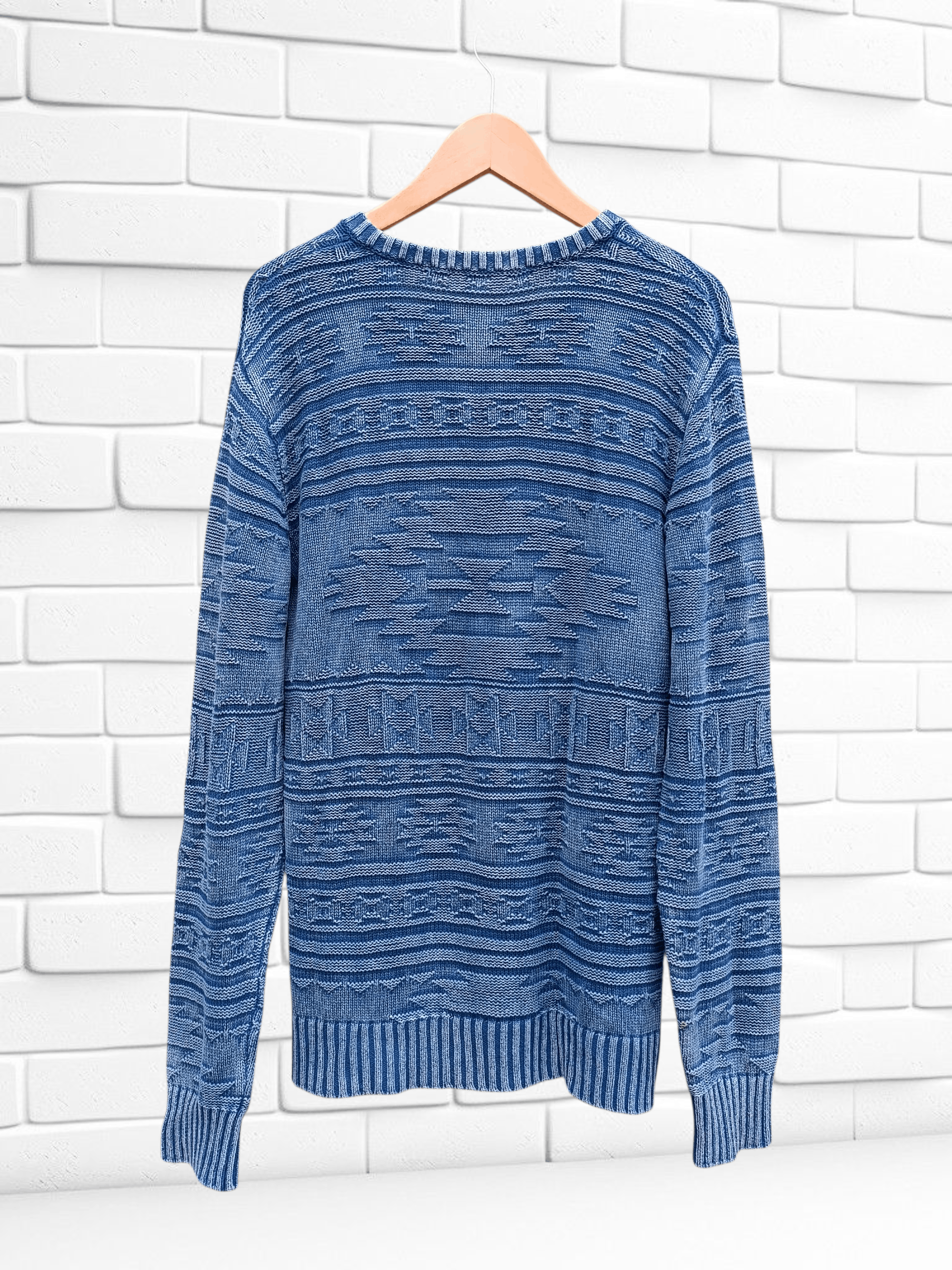 Japanese Brand Vintage Indigo Knit Denim Ortega Aztec Sweater Size US M / EU 48-50 / 2 - 4 Thumbnail
