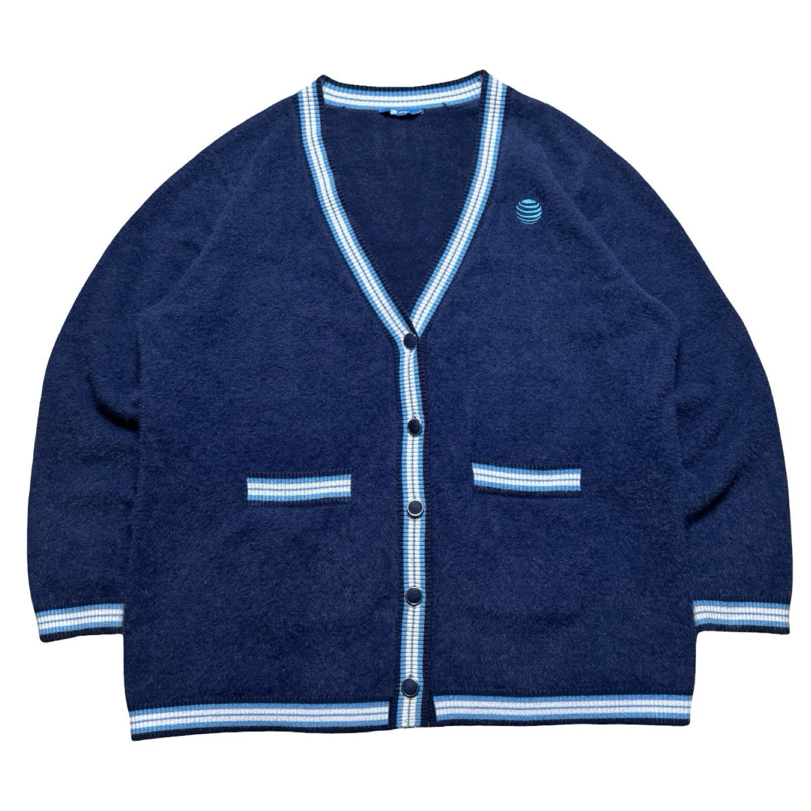 Other AT&T Employee Fuzzy Cardigan Blue Striped Size XL Size XL / US 12-14 / IT 48-50 - 1 Thumbnail
