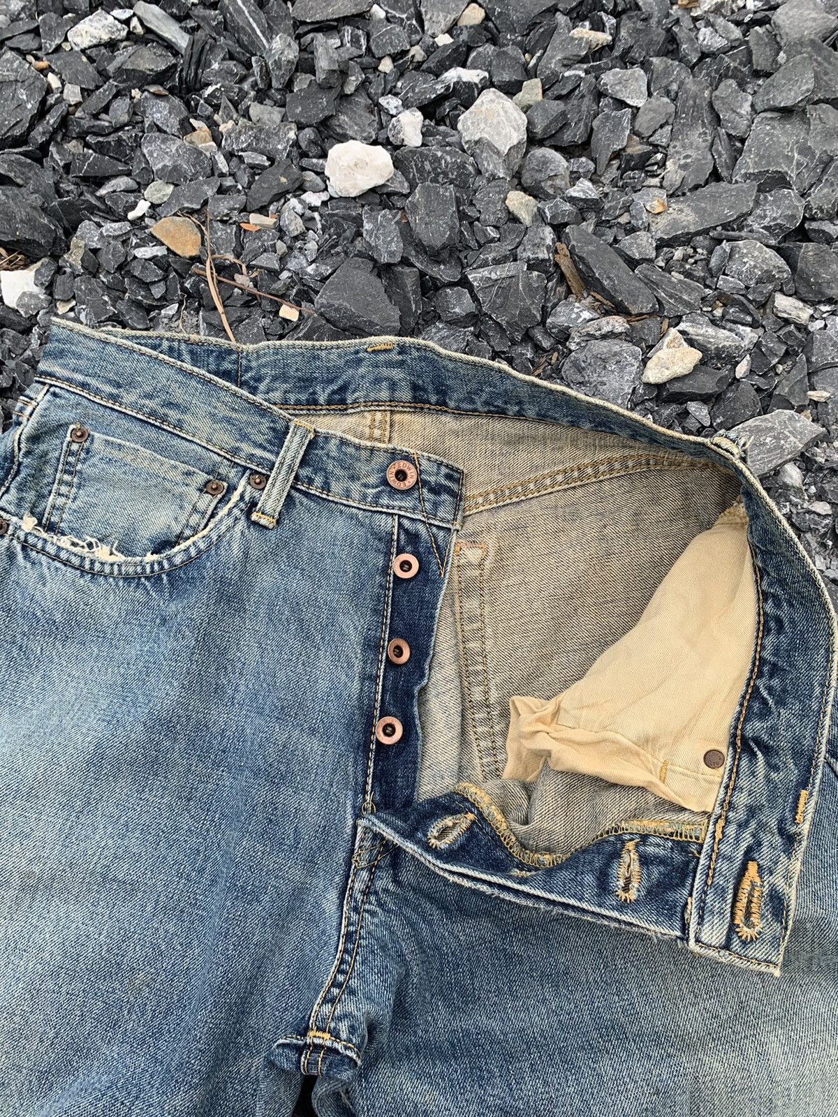 VINTAGE EDWIN 505X BAGGY SELVEDGE FADED DISTRESSED DENIM