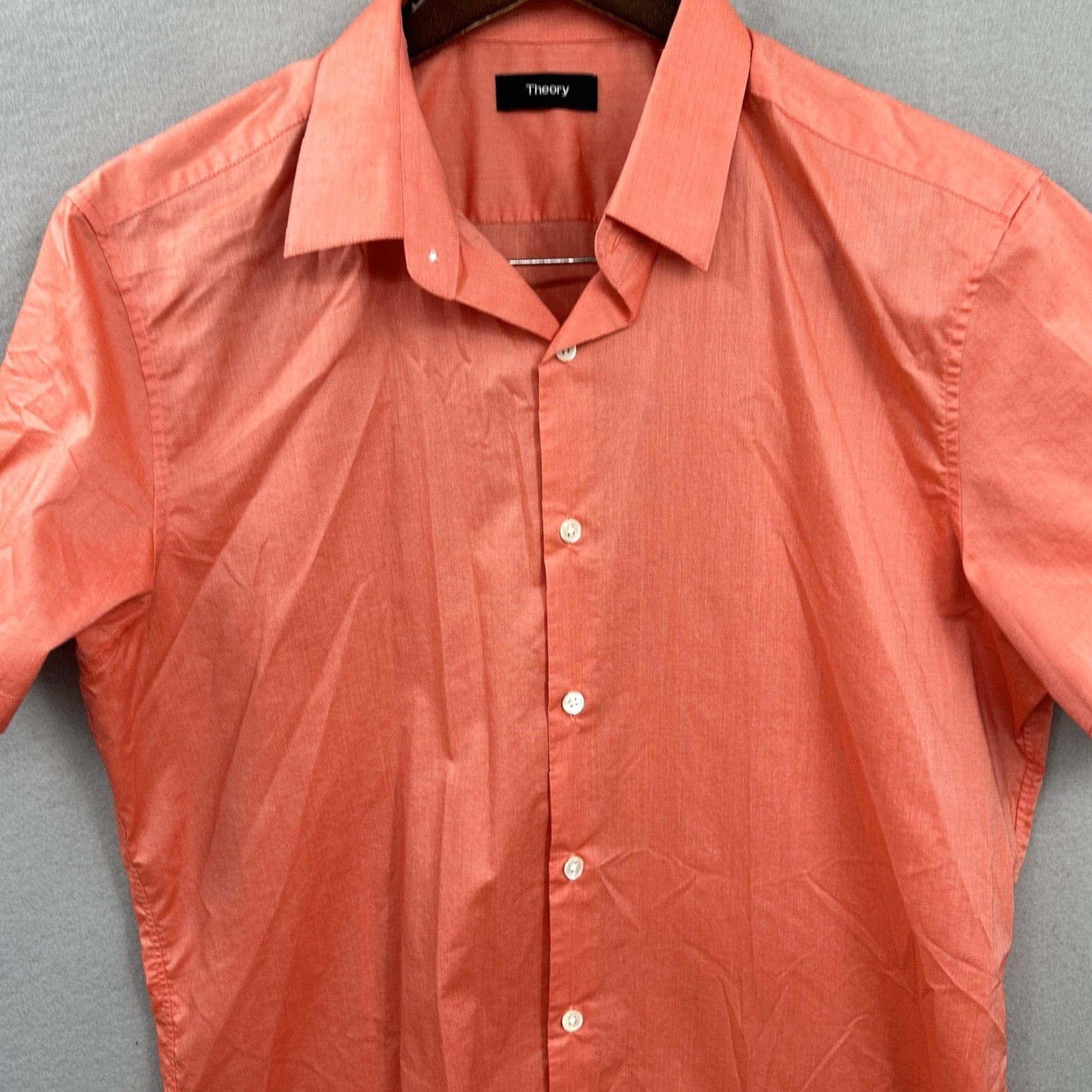 Theory THEORY Shirt Mens Large Sylvan Tailored Button Front Short Sleeve Coral Preppy Size US M / EU 48-50 / 2 - 4 Thumbnail