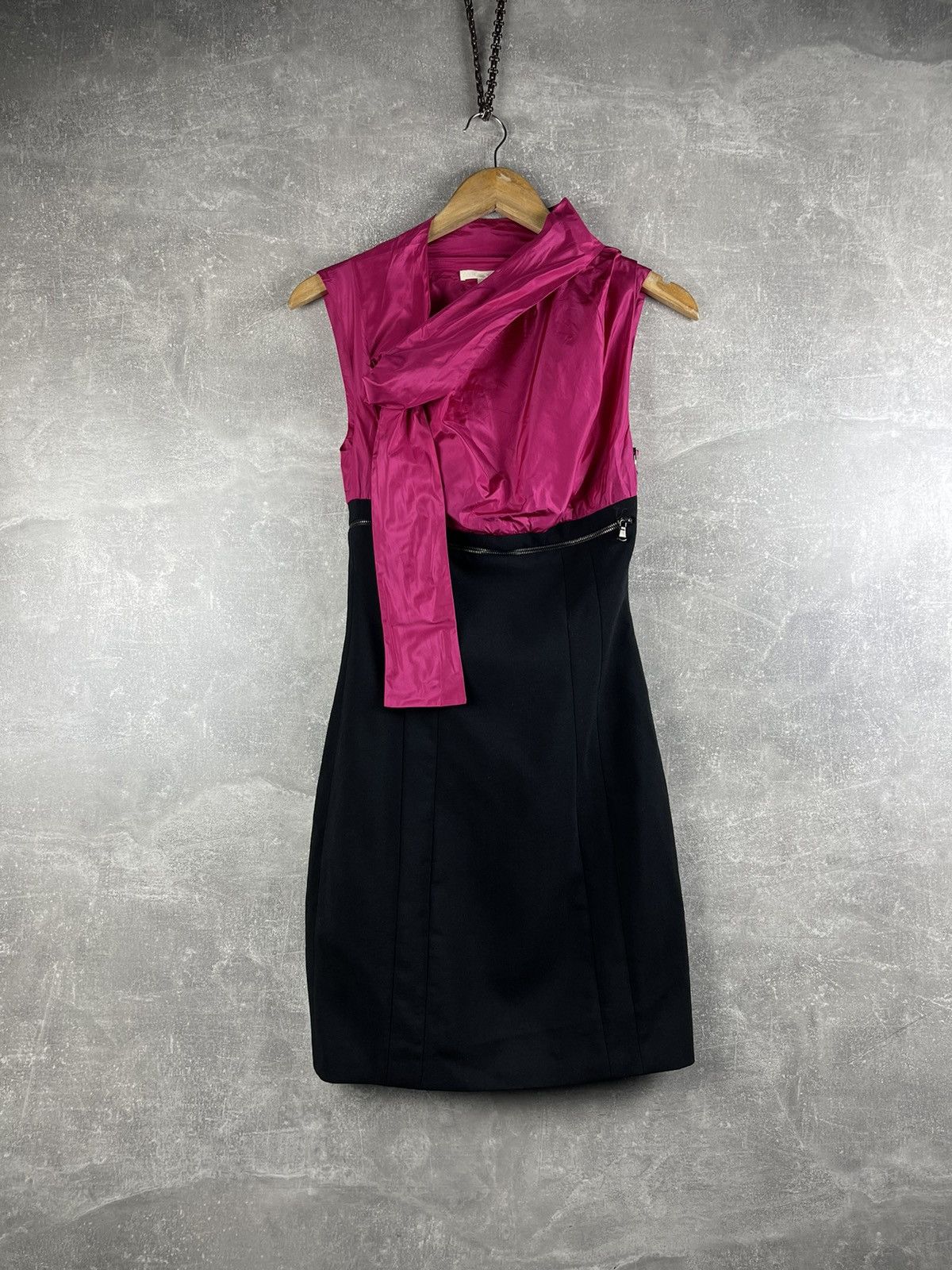 Antonio Berardi Made in Italy Silk Wool Dress Fuchsia Black