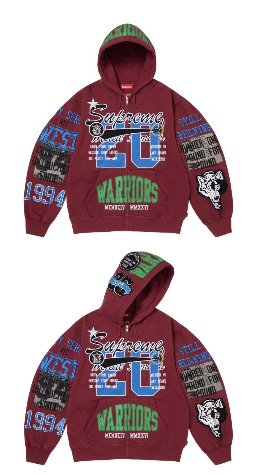 Supreme Warriors Appliqué Zip Up Hooded Sweatshirt Size US M / EU 48-50 / 2 - 11 Thumbnail