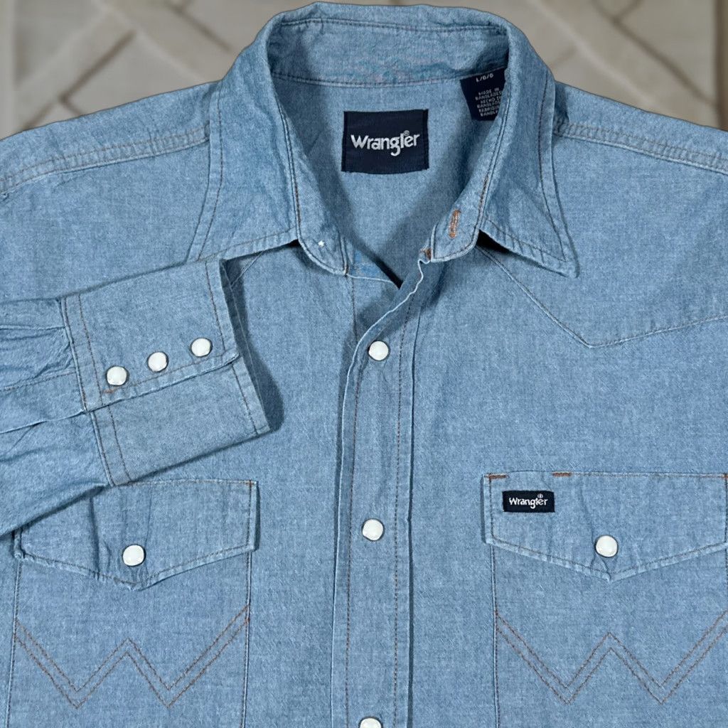 Wrangler VINTAGE Wrangler Pearl Snap Shirt Mens Large Blue Cowboy Western Casual 90s Size US L / EU 52-54 / 3 - 1 Thumbnail