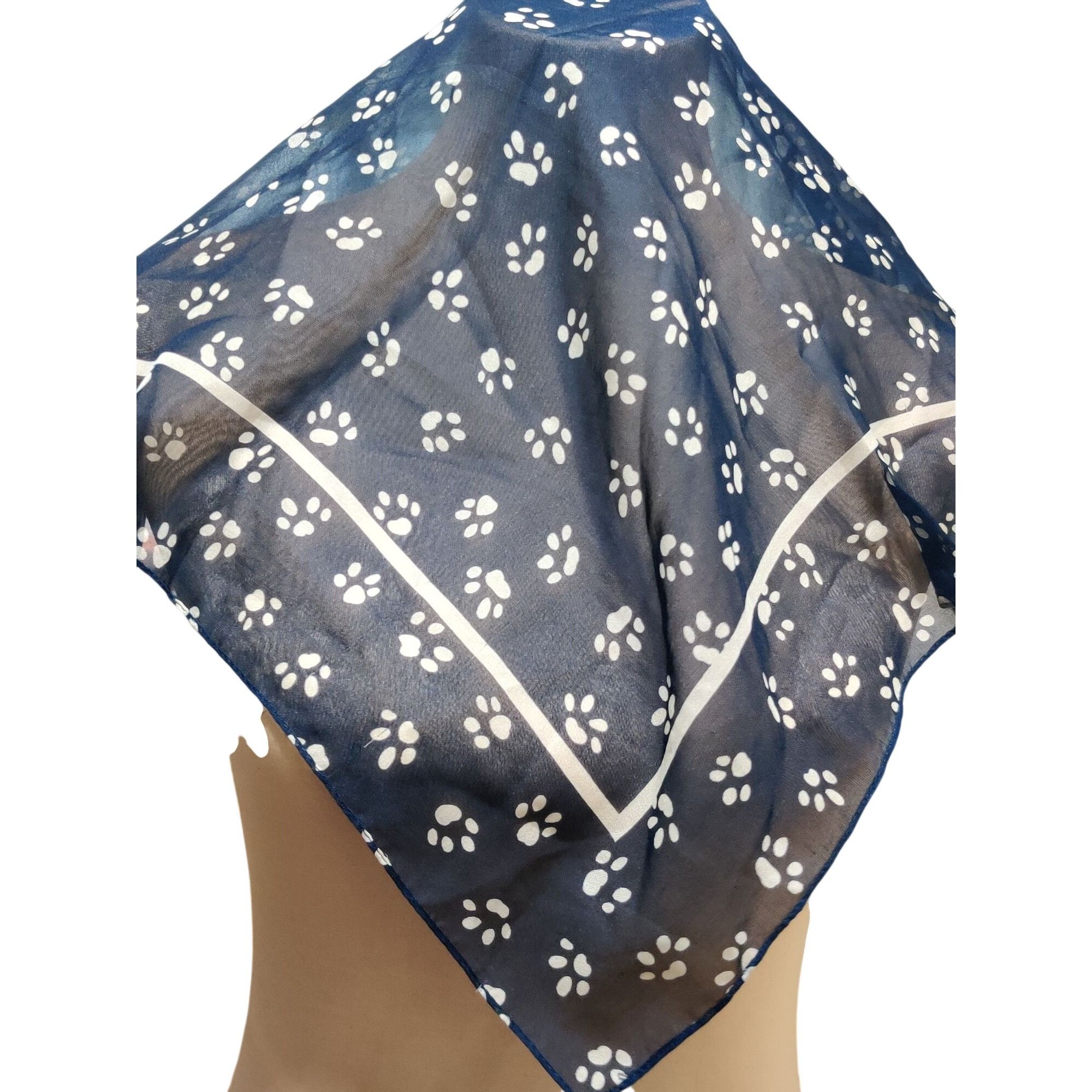 Vintage Womens Scarf Blue Paw Print Vintage Square Lightweight Novel Size ONE SIZE - 6 Thumbnail