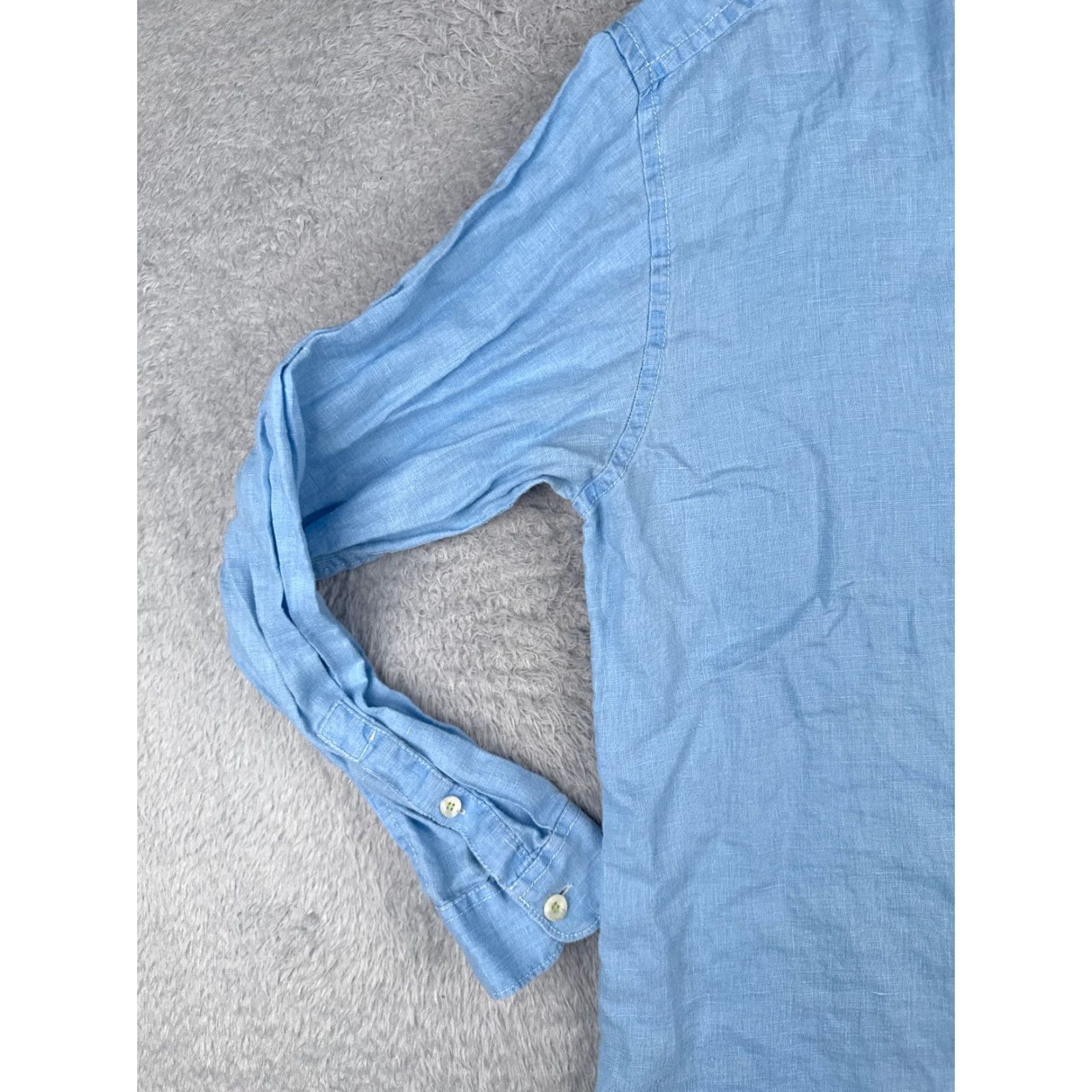 Tommy Bahama Tommy Bahama Shirt Men Large Blue 100% Linen Long Sleeve Pocket Button-Up Casual Resort Aloha Beach 40 in Chest Mens Regular L Blue Pocket Linen Shirt Size US L / EU 52-54 / 3 - 3 Thumbnail