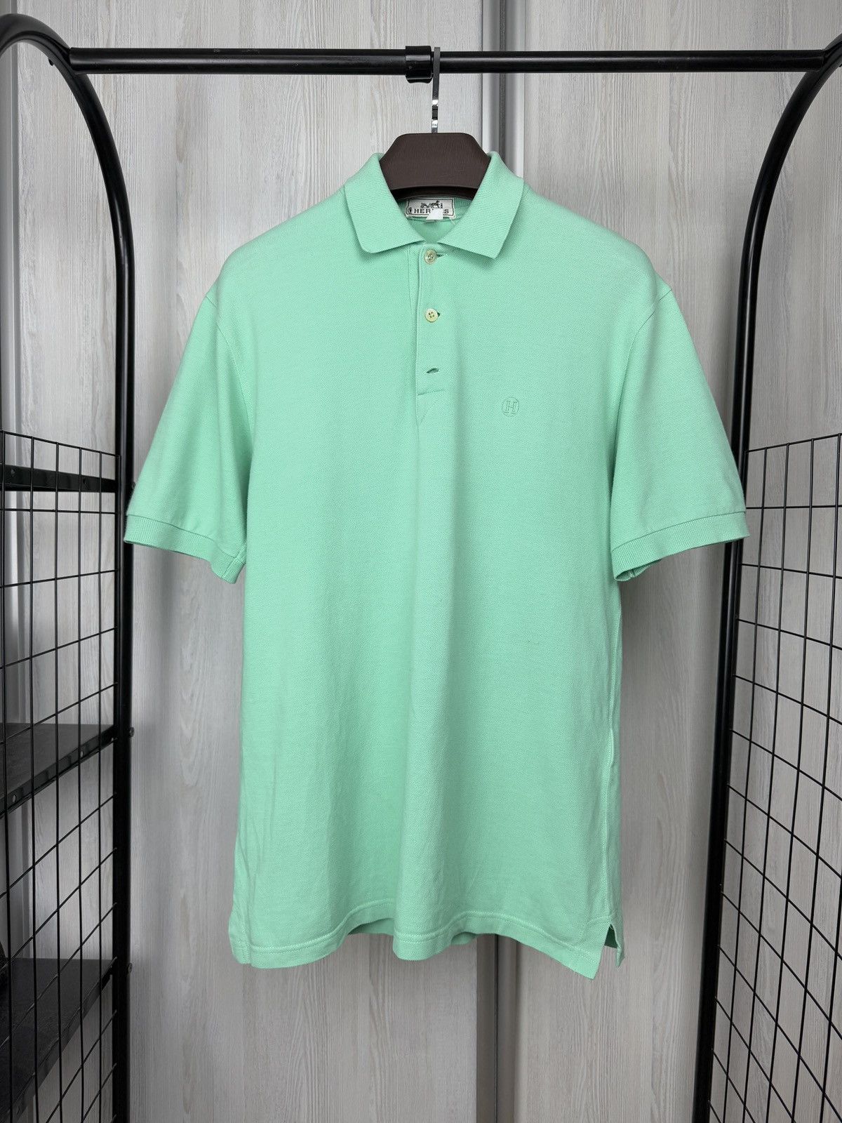 Hermes classic basic embroidered logo green polo shirt