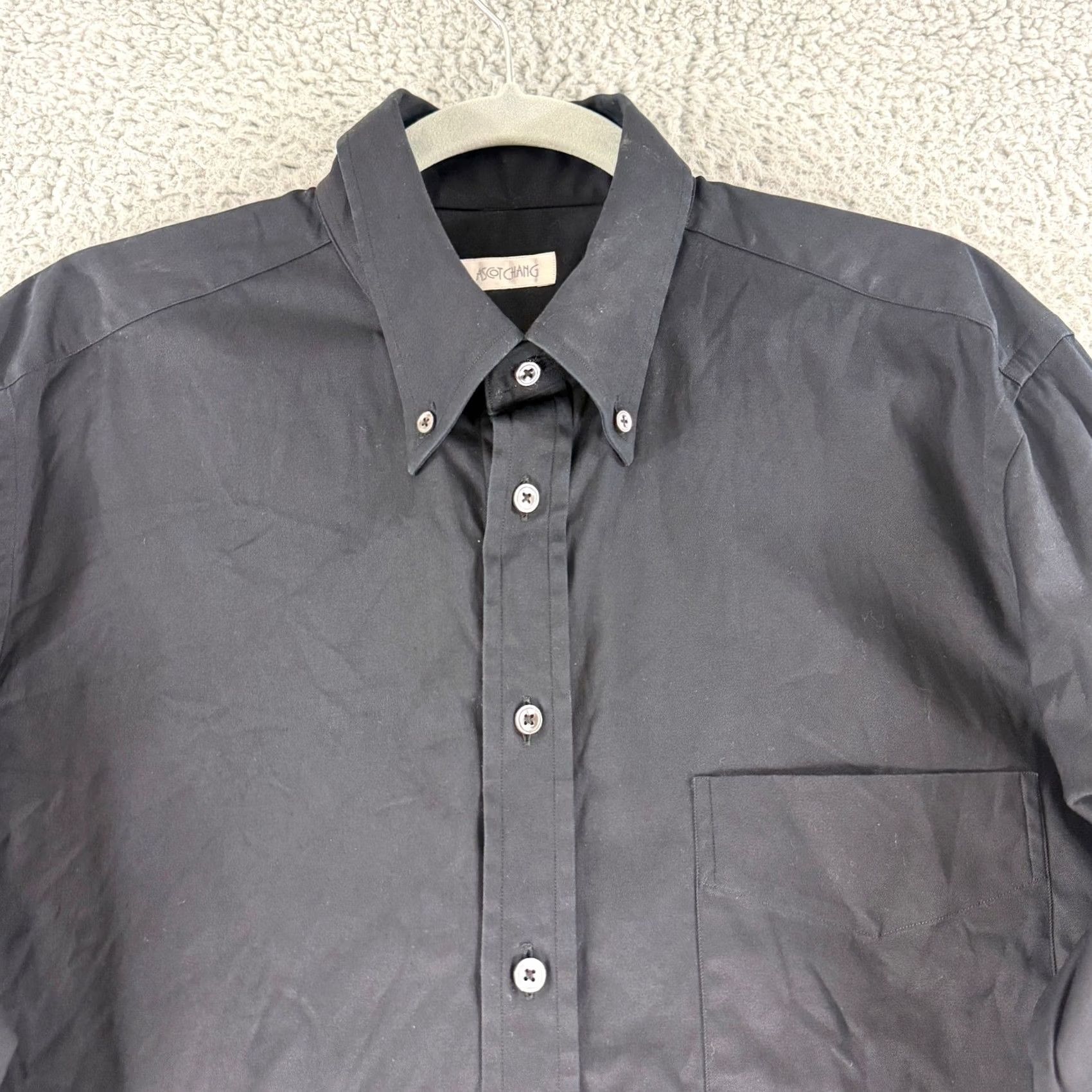 Vintage VINTAGE Ascot Chang Dress Shirt Mens XL Black Cotton Blend Button Down Long Sleeve Size 46R - 3 Thumbnail