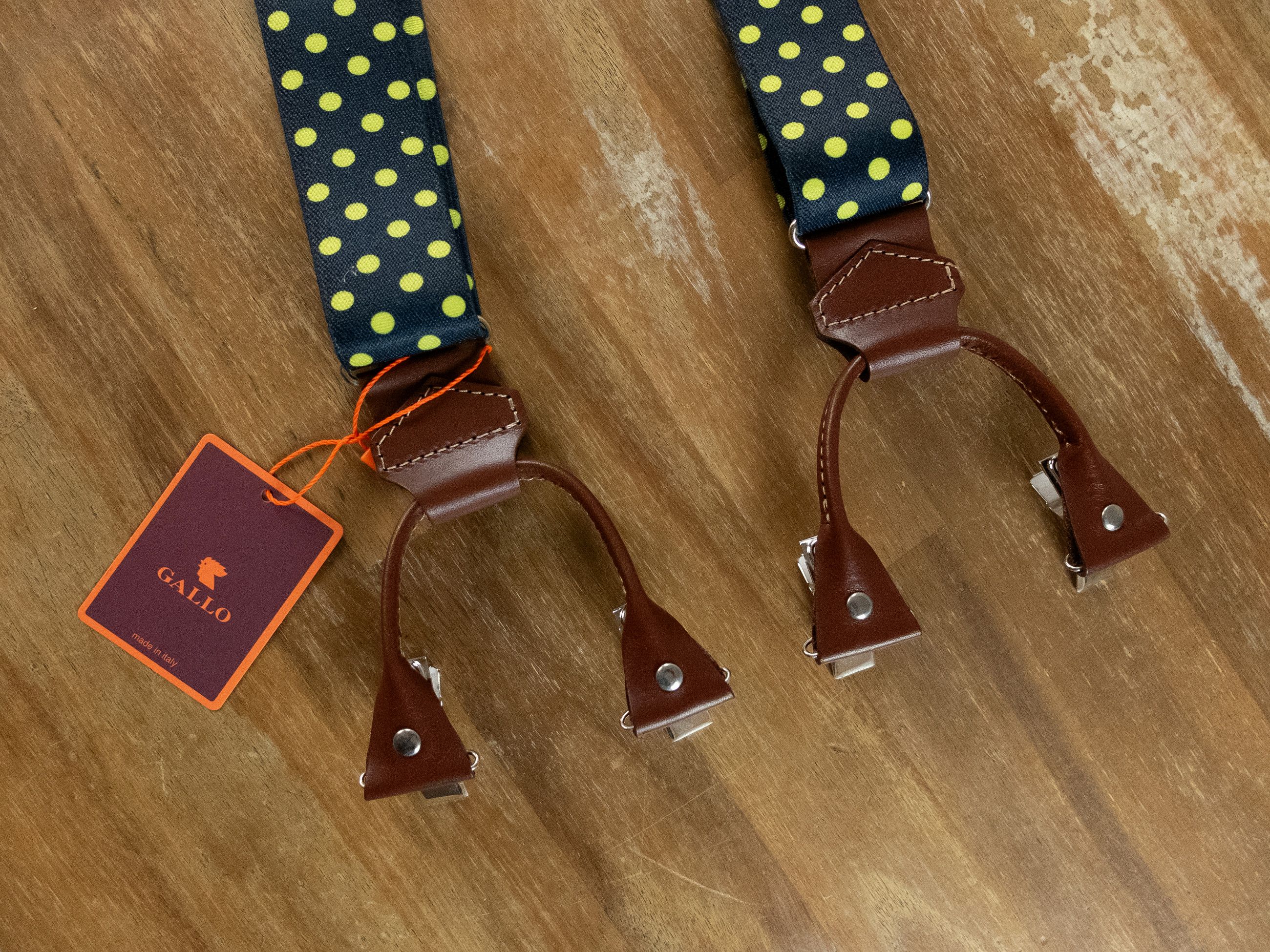 Other GALLO navy blue polka dots elastic & leather suspenders Size ONE SIZE - 2 Thumbnail