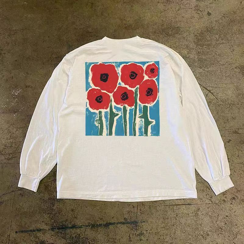 Japanese Brand × Vintage White casual retro floral print long sleeve tee Size US L / EU 52-54 / 3 - 1 Thumbnail