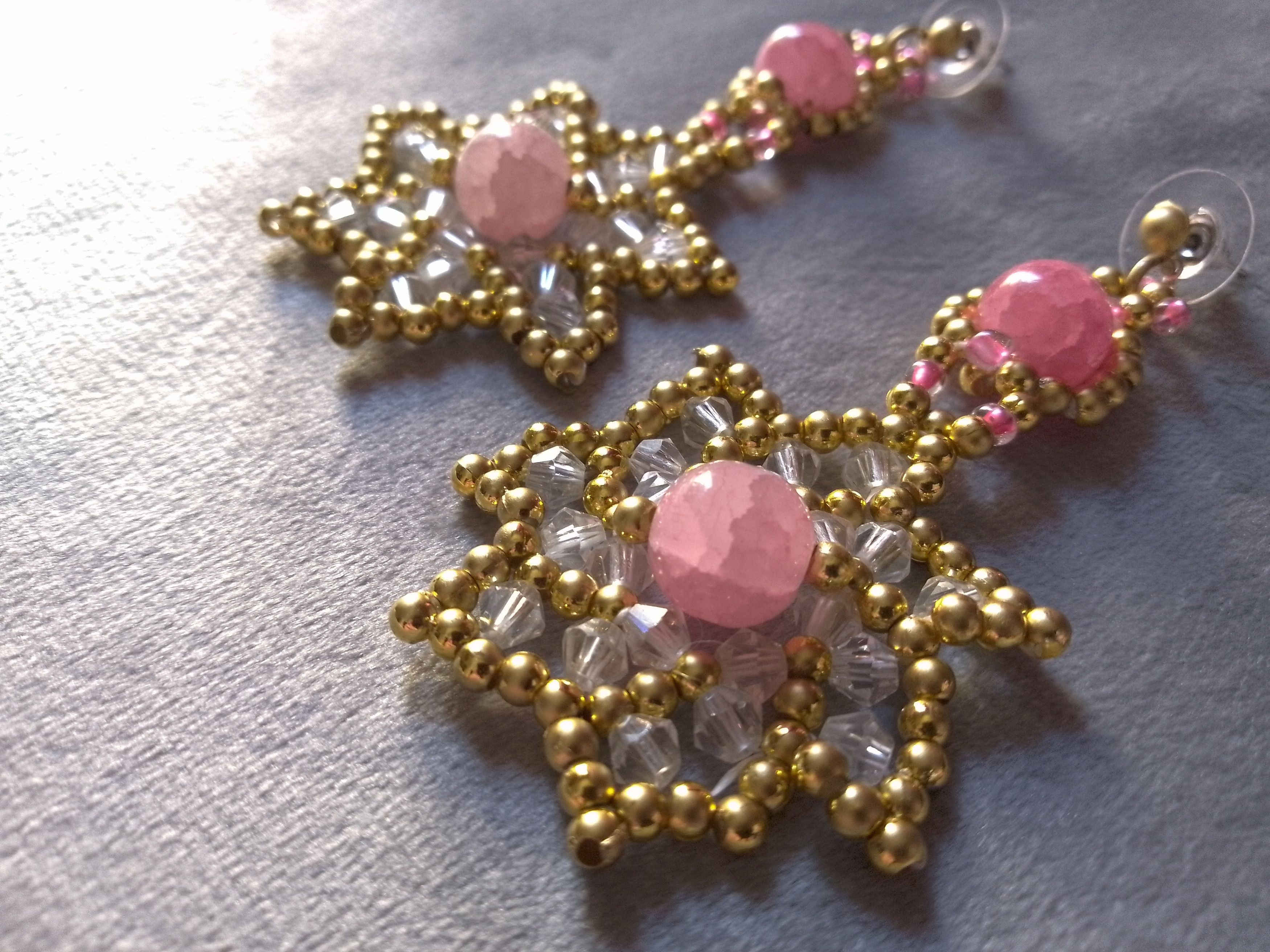 Handmade Glamour Earrings Pink Rhodochrosite gemstones. Star shape Size ONE SIZE - 2 Thumbnail
