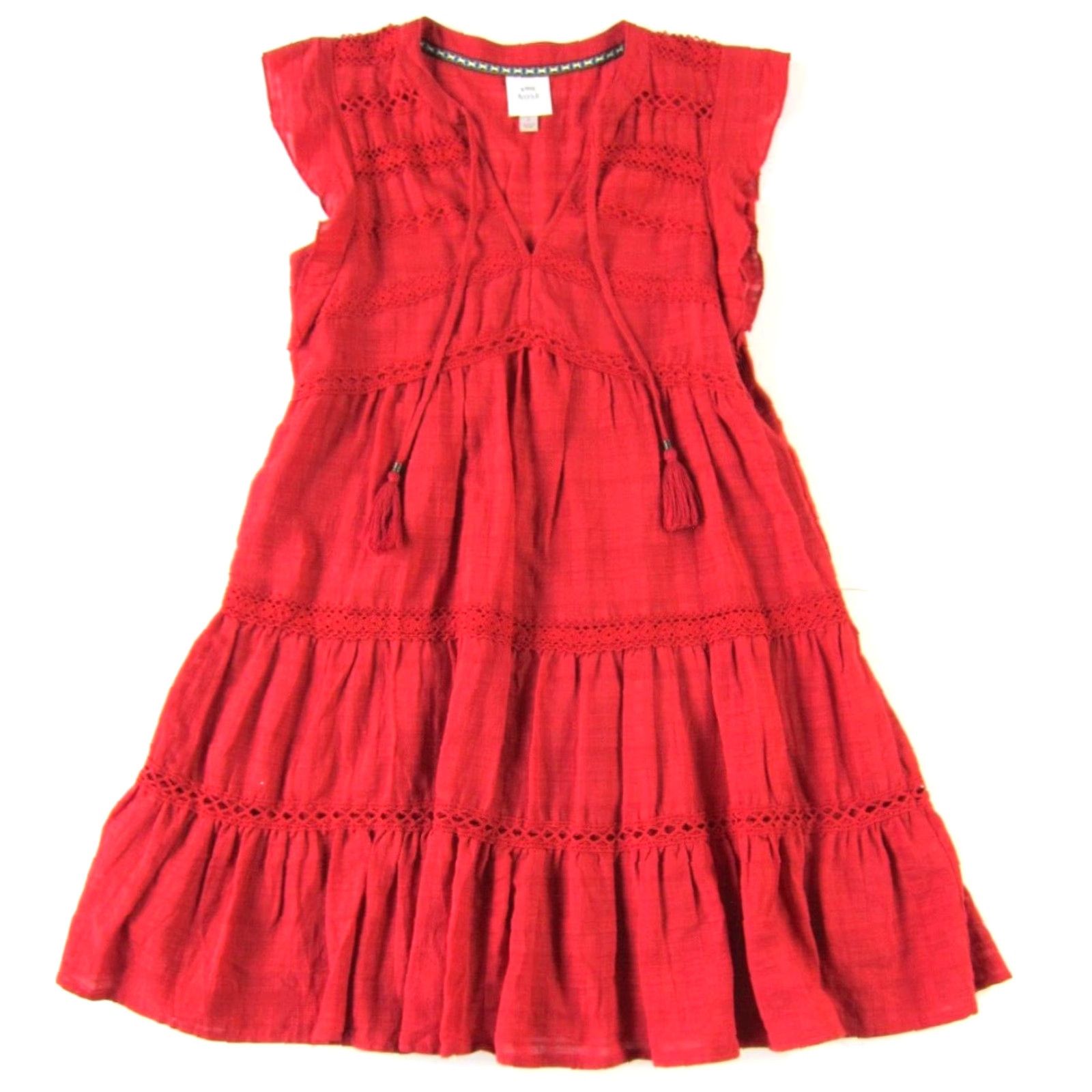 Vintage Knox Rose Cap Sleeve V-Neck Embroidered Cotton Smock Dress Small Red Size S / US 4 / IT 40 - 2 Thumbnail