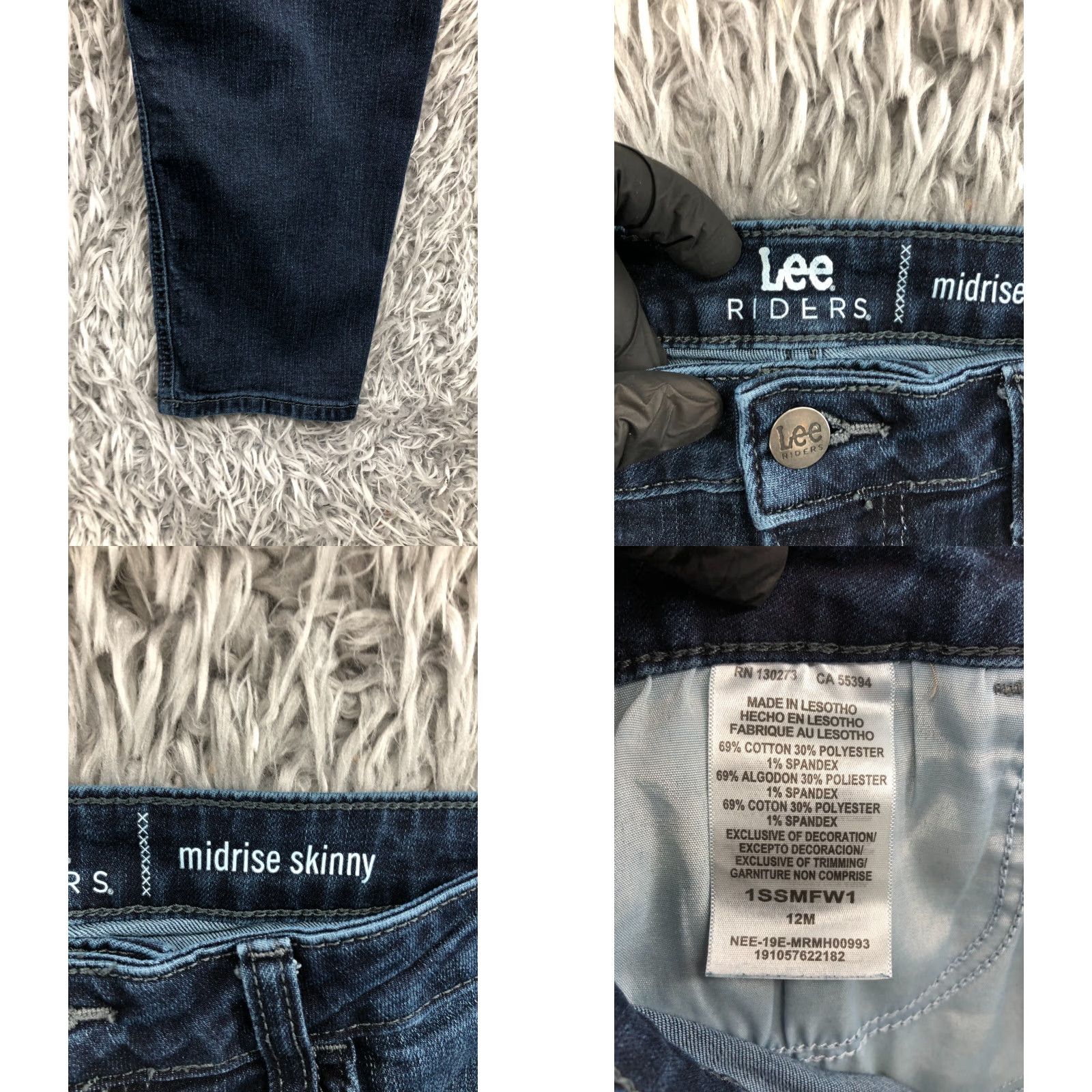 Lee Lee Riders Jeans Mid Rise Skinny Womens Size 12 Blue Dark Wash 28in Inseam Regular Fit Cotton Denim Zip Button Pockets 5-Pocket Size 34" / US 12 / IT 48 - 8 Thumbnail