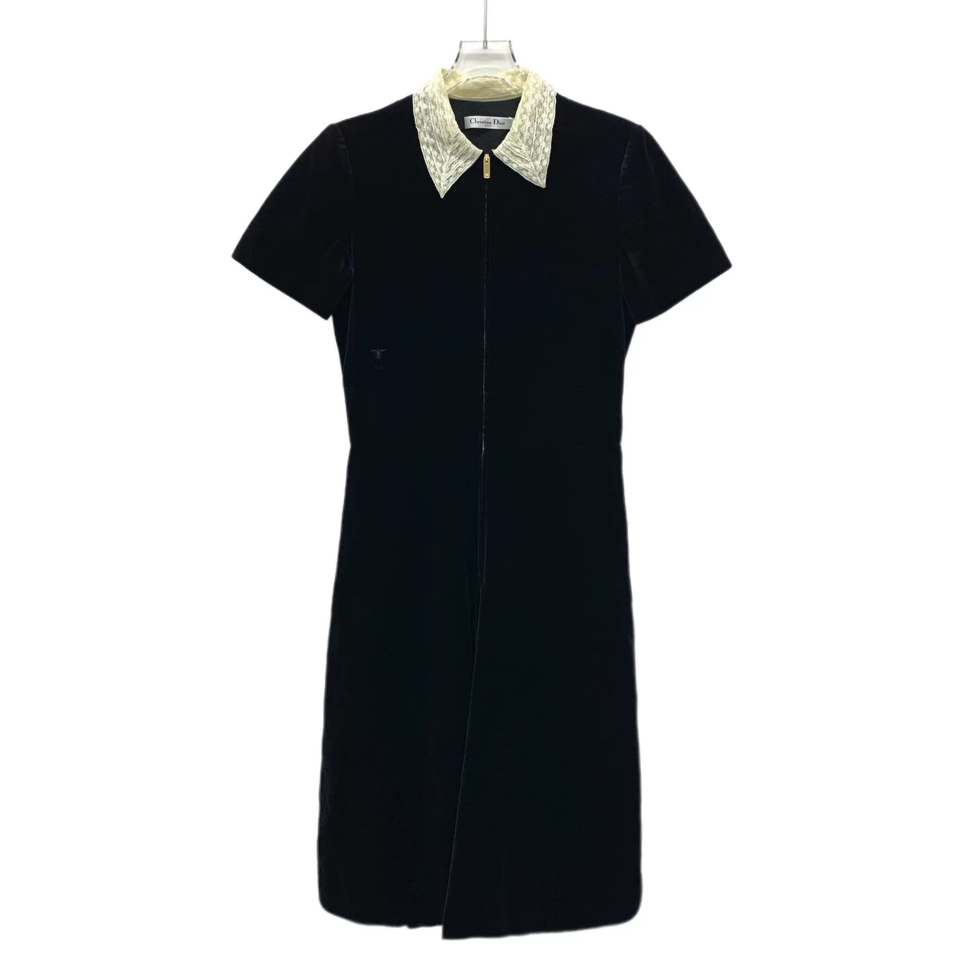 black embroidered collar velvet dress