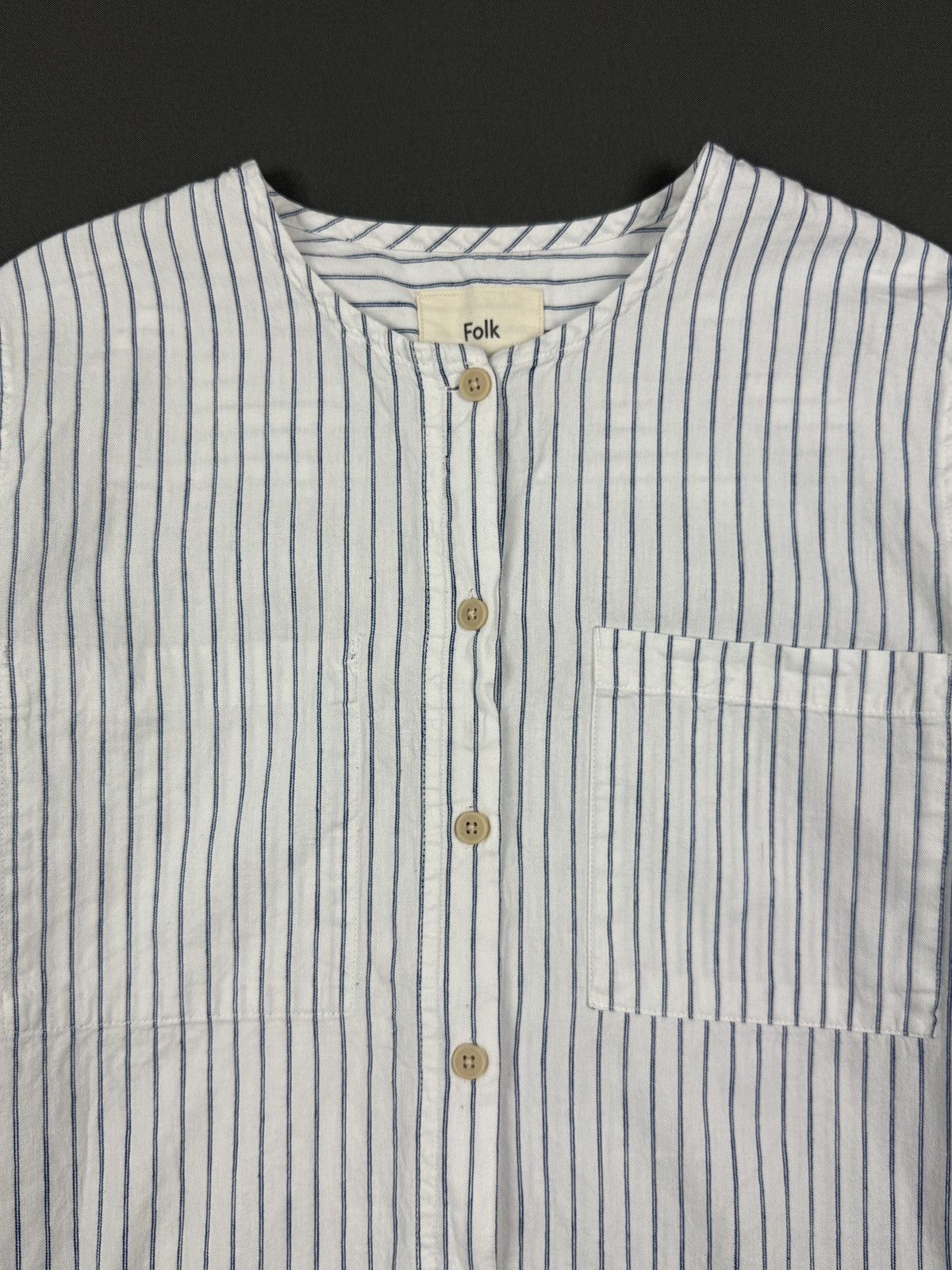 Folk Folk Hickory Stripe Colarless Button Up Shirt Blouse 3 Size M / US 6-8 / IT 42-44 - 2 Thumbnail