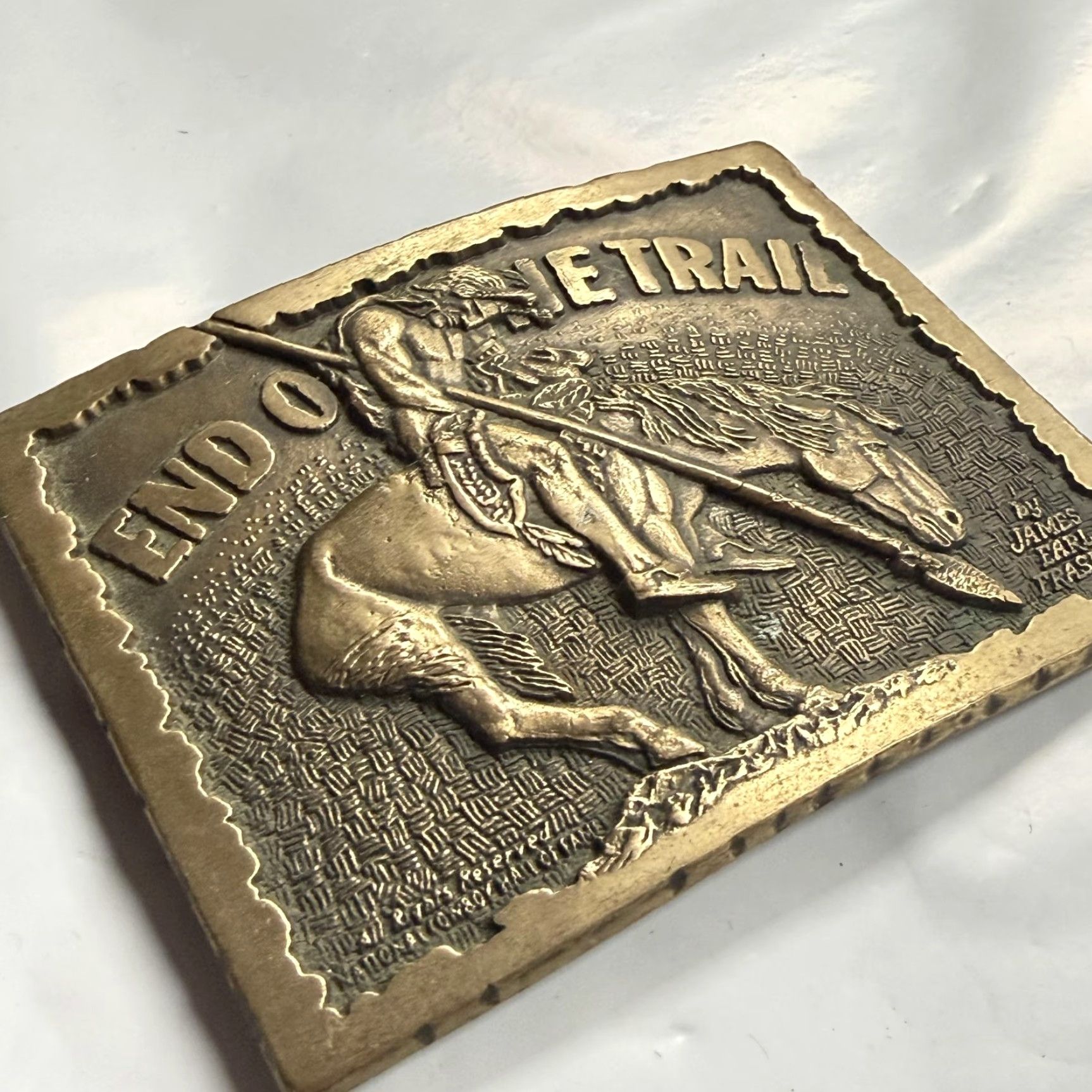 Vintage Vintage Award Design Medals Belt Buckle Mens Brass End of the Trail Fraser 70s Size ONE SIZE - 7 Thumbnail