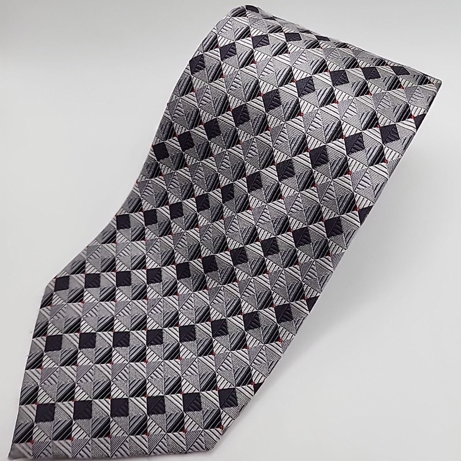 Andrew Fezza Andrew Fezza Silver Geometric Silk Necktie - Like New Size ONE SIZE - 4 Thumbnail