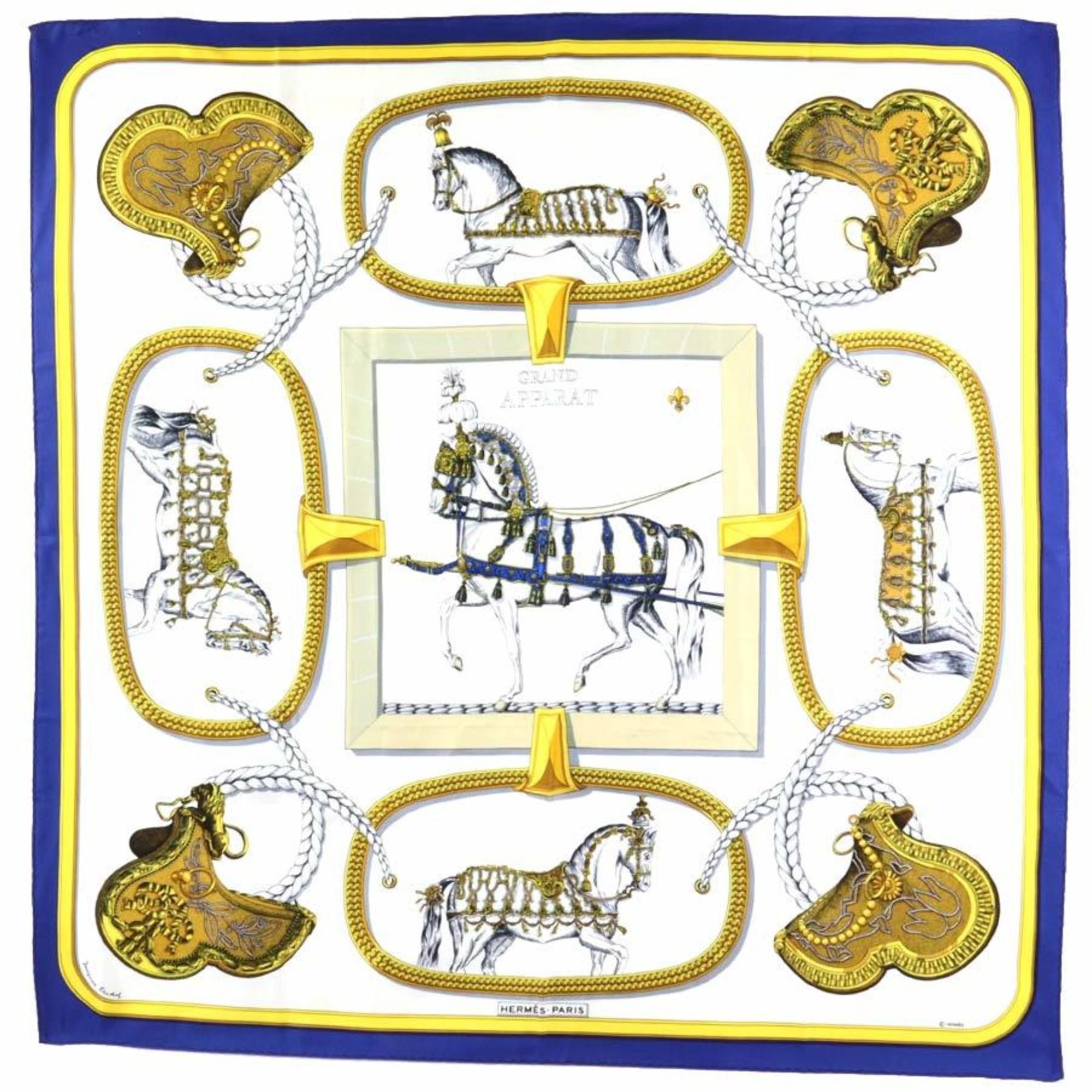 image of Hermes Scarf Carre 90 Grand Apparat Silk Multicolor Women's in Black