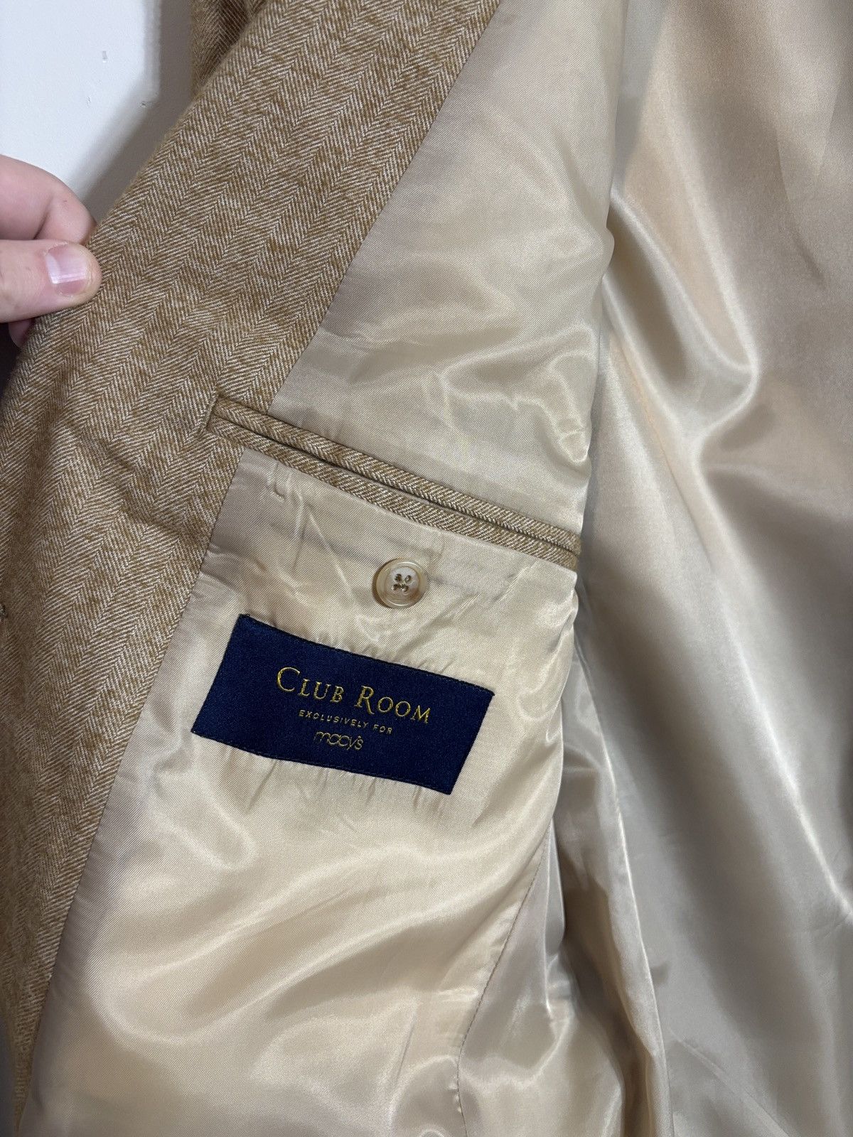 Club Room Club Room Macy’s Blazer Tan Elbow Patches Preppy 40S Size 40S - 4 Thumbnail