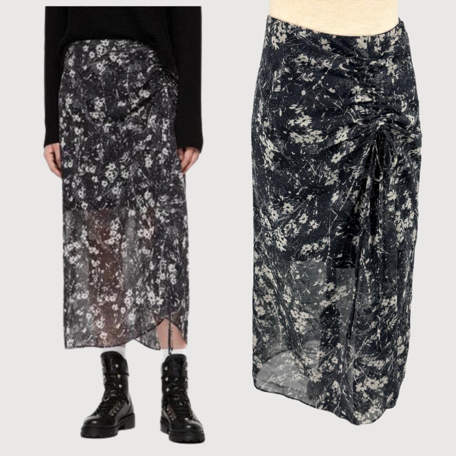 Allsaints AllSaints Ariya Lisk Midi Skirt Ruched Black 2 Size 26" / US 2 / IT 38 - 1 Thumbnail