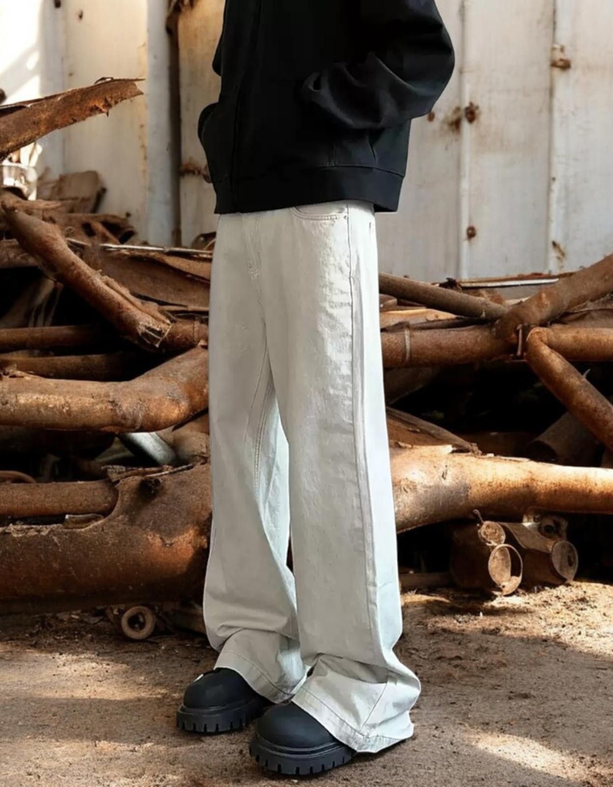 Vintage White Oversized Flare Denim Jeans Size US 30 / EU 46 - 1 Thumbnail