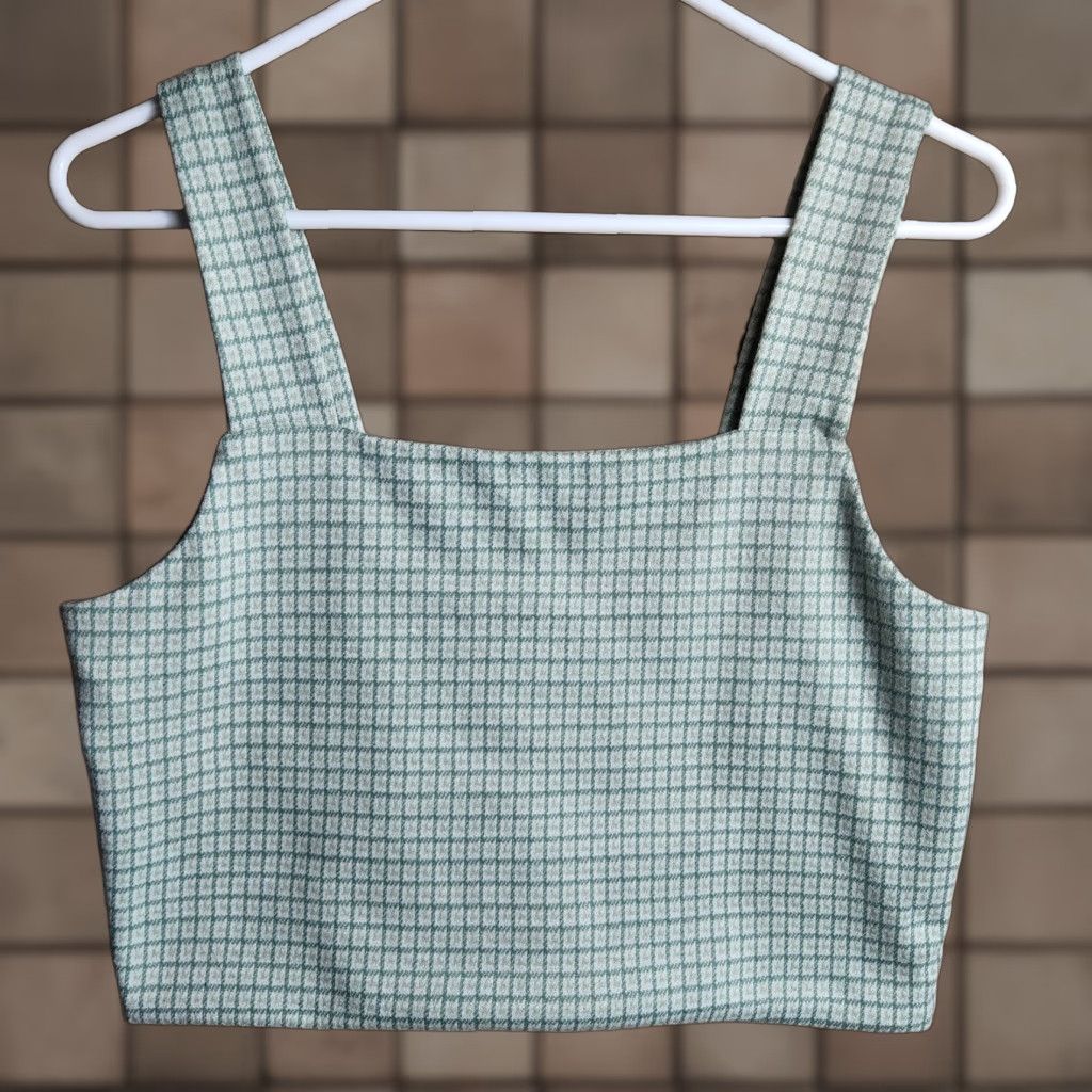 American Eagle Outfitters American Eagle Outfitters Womens |L| Light Green Mini Plaid Wide Strap Crop Top Shirt Tank Cropped Square Neck Sleeveless Bohemian Preppy Casual Size L / US 10 / IT 46 - 1 Thumbnail