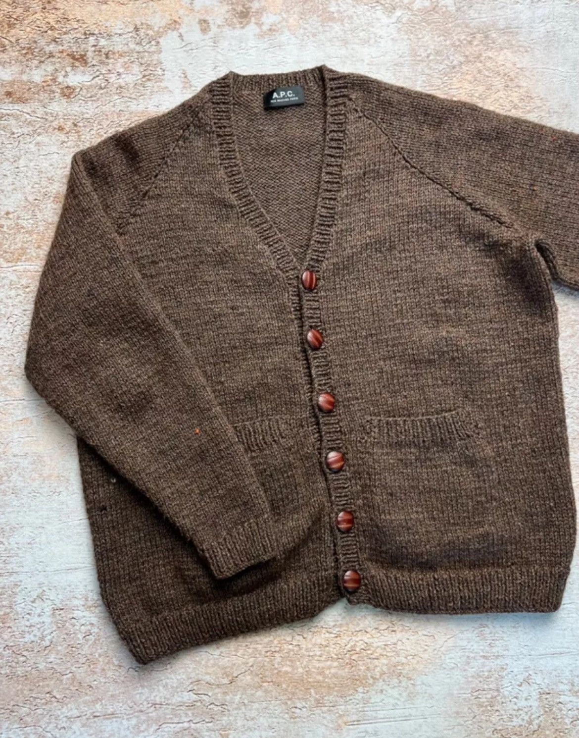 image of A P C Retro Cropped Wool Cardigan in Brown, Men's (Size Small)