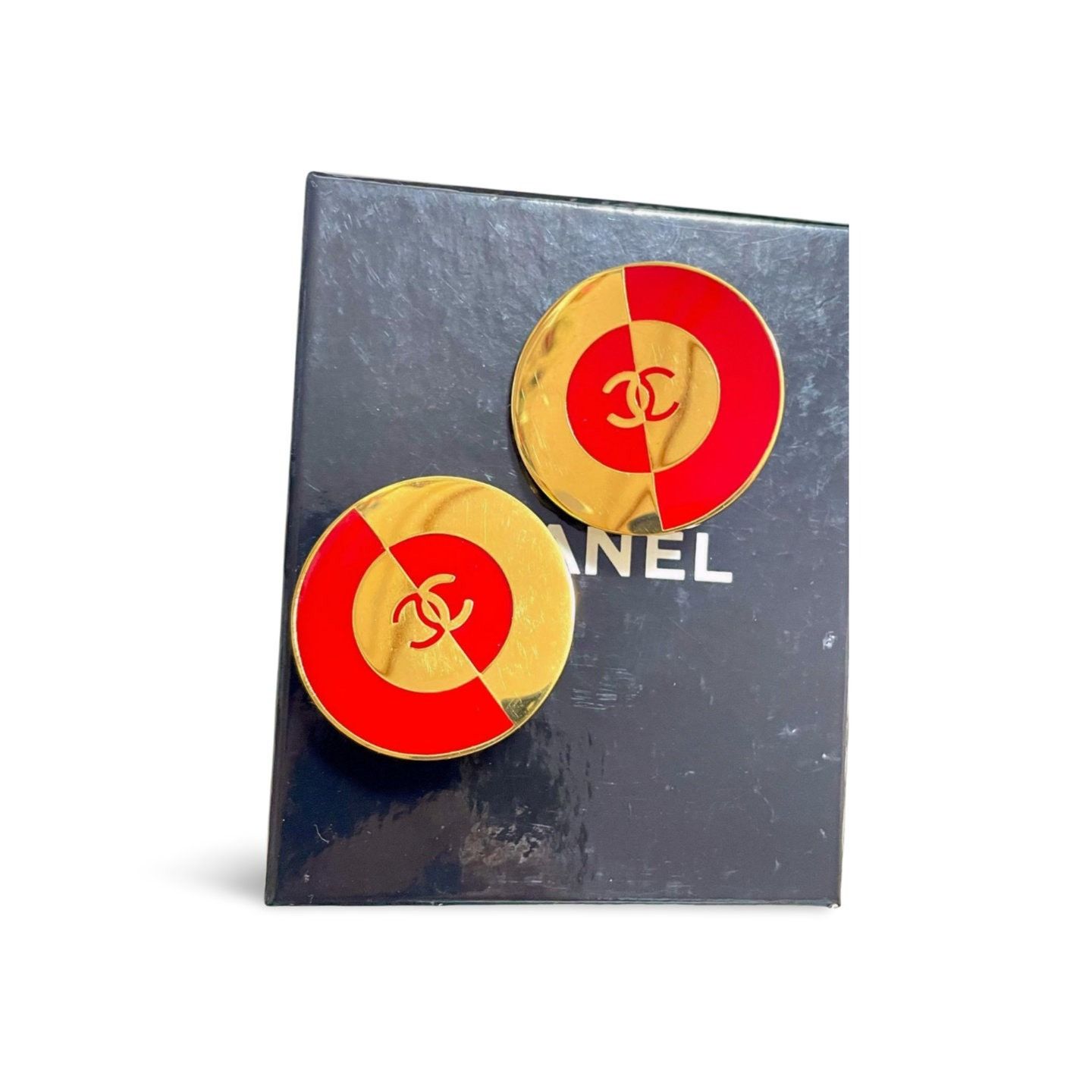Chanel Vintage CHANEL red and gold round geometric design earrings Size ONE SIZE - 6 Thumbnail