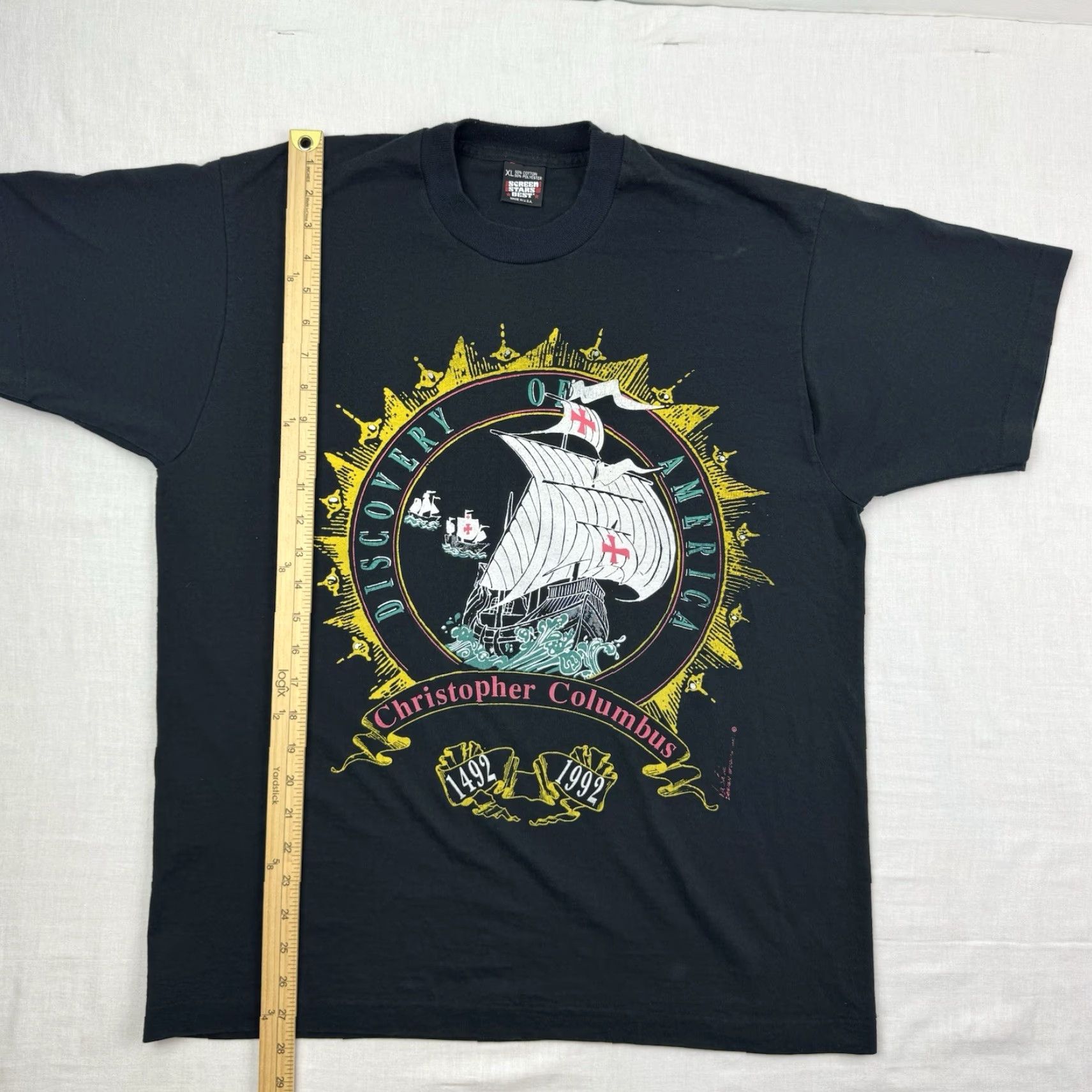 Vintage VINTAGE Christopher Columbus T Shirt Adult XL Black Discovery Of America Shirt Mens XL 90s USA Theme Size US XL / EU 56 / 4 - 6 Thumbnail