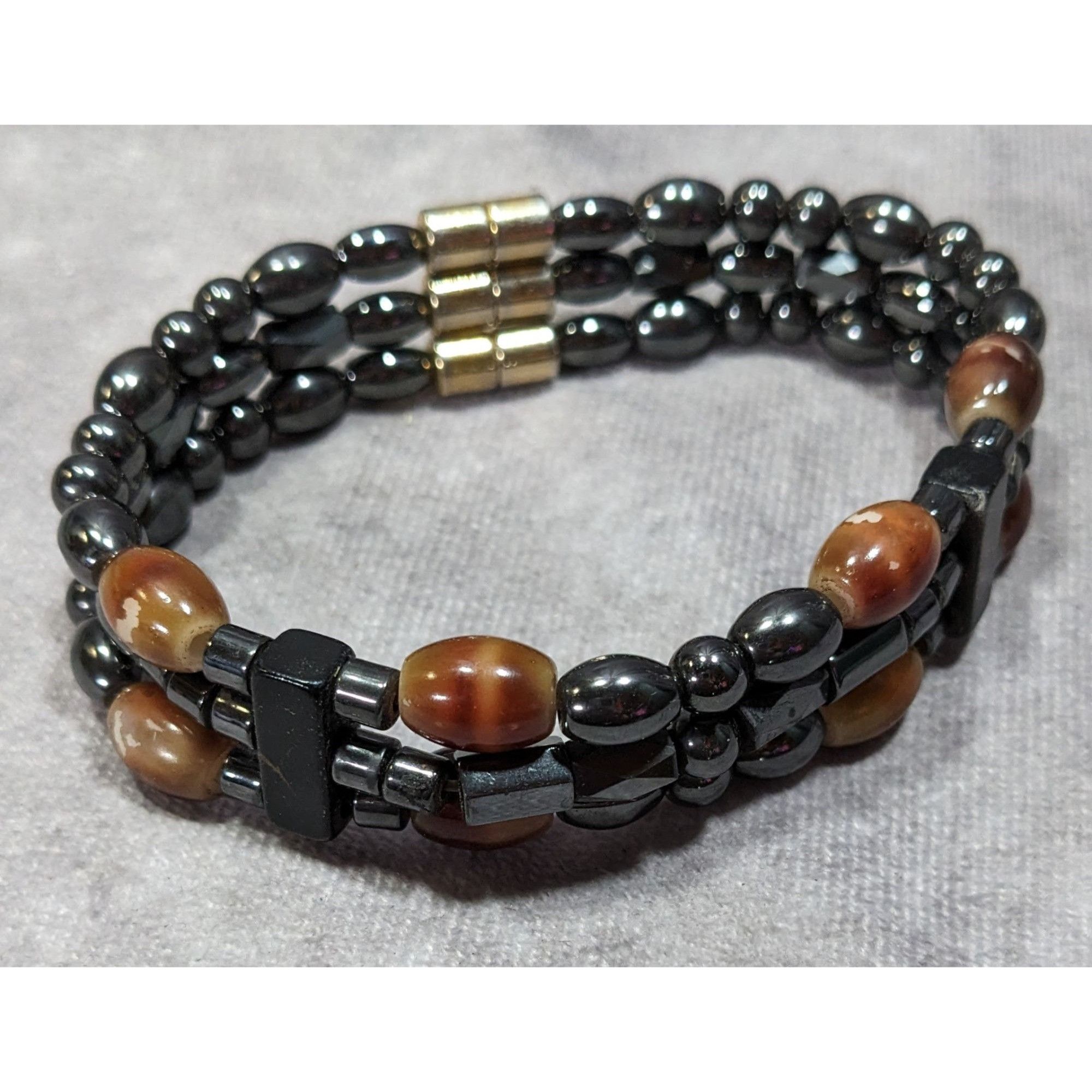 Other Men's Hematite And Brown Glass Layered Beaded Magnetic Brace Size ONE SIZE - 5 Thumbnail
